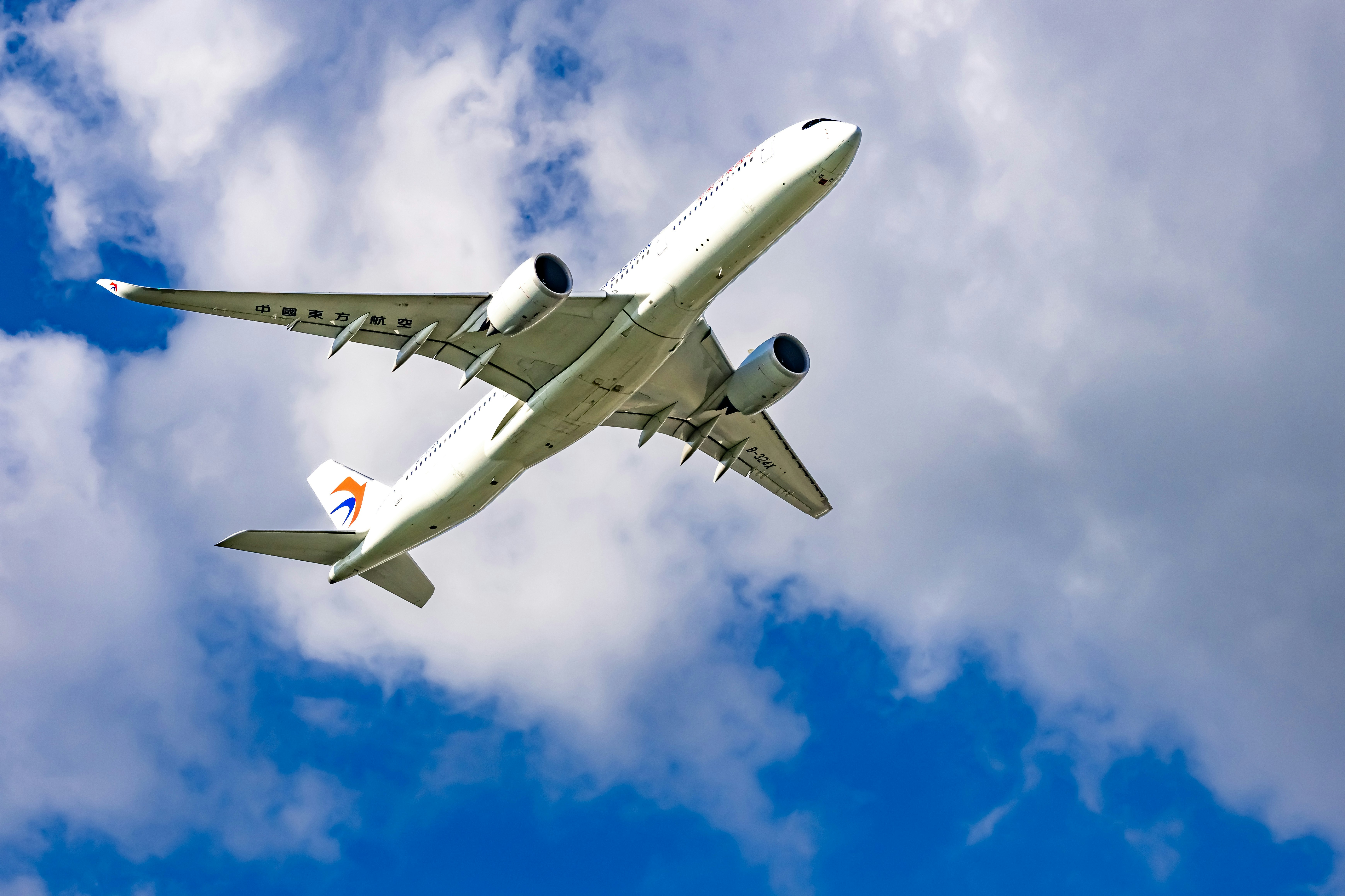 青空の下を飛ぶ旅客機