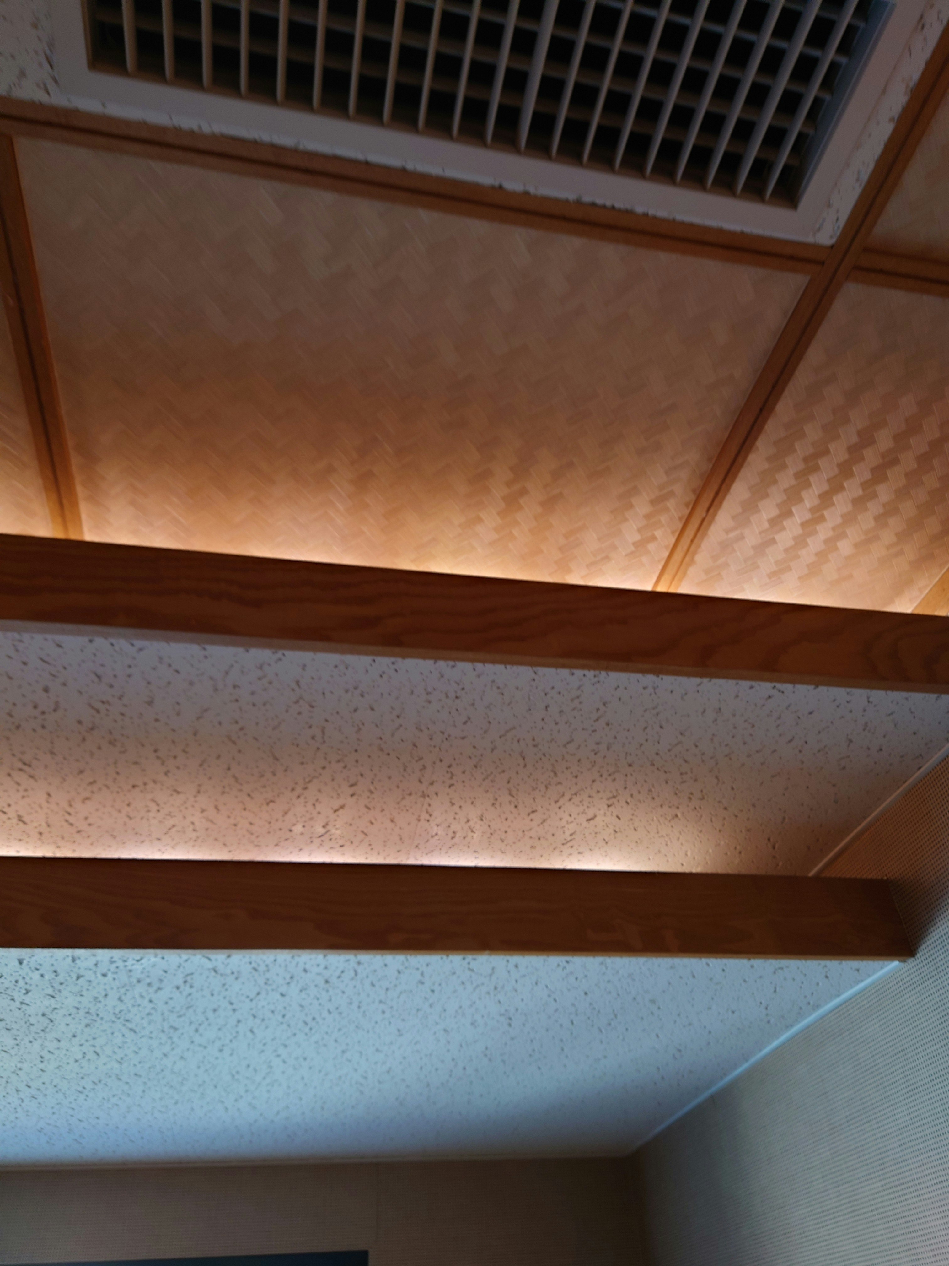 Innenarchitektonische Deckendetails mit Gitter und Trägern