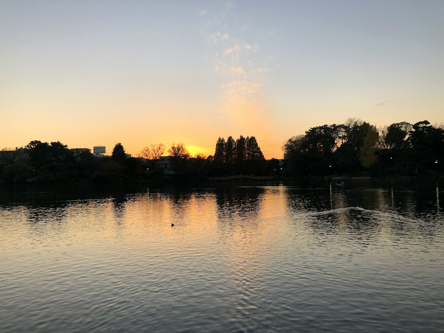 Serene lake view reflecting sunset colors