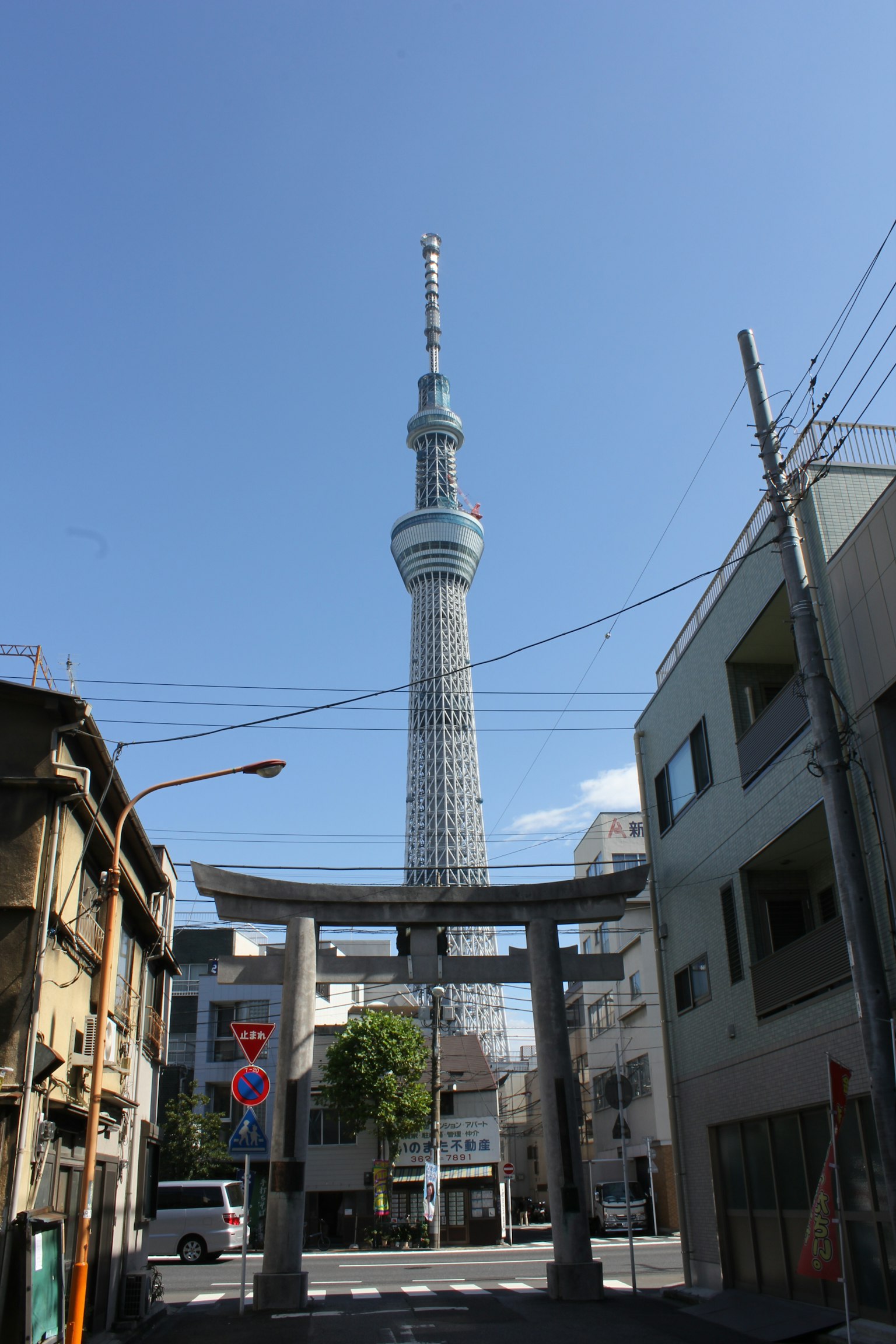 透過傳統鳥居可見東京晴空塔