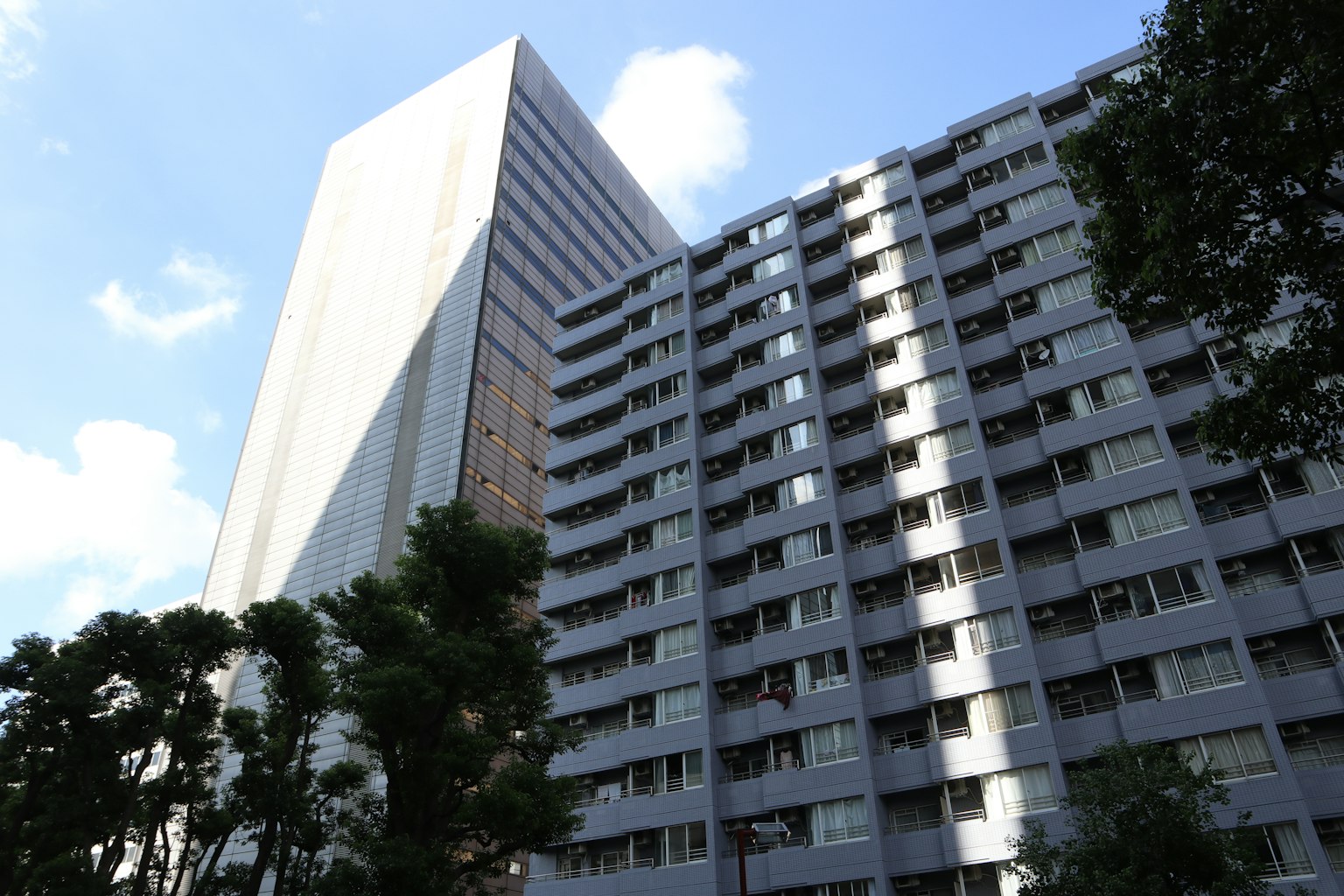 城市景觀，特色是高樓大廈與低層公寓的對比