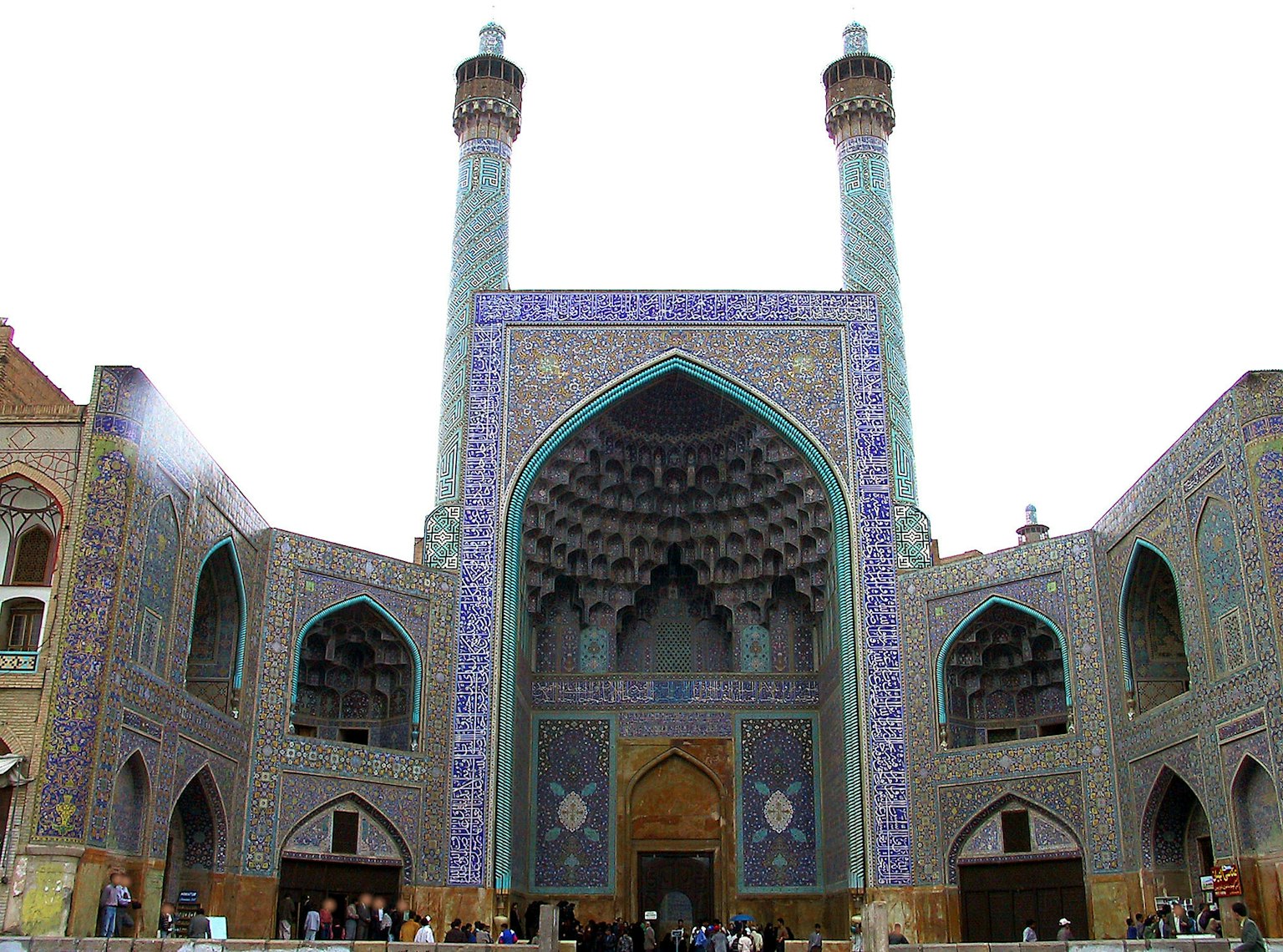 Mặt tiền của Nhà thờ Sheikh Lotfallah với gạch men tinh xảo và hai tháp ở Isfahan Iran