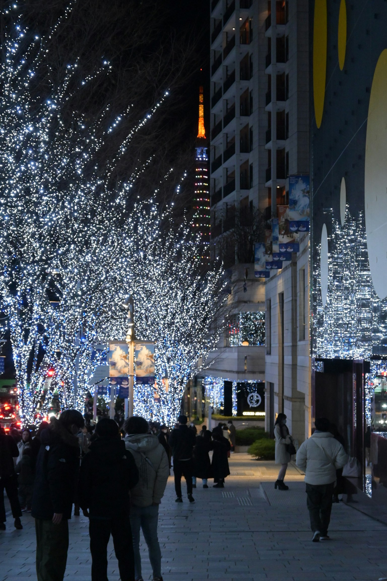 夜間城市景觀，閃爍的燈光和背景中的東京塔