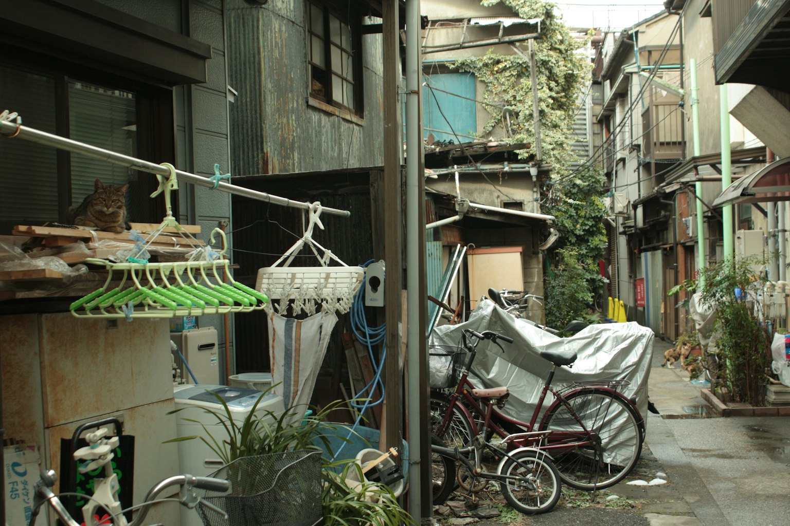 Allée étroite avec des maisons anciennes et des vélos visibles