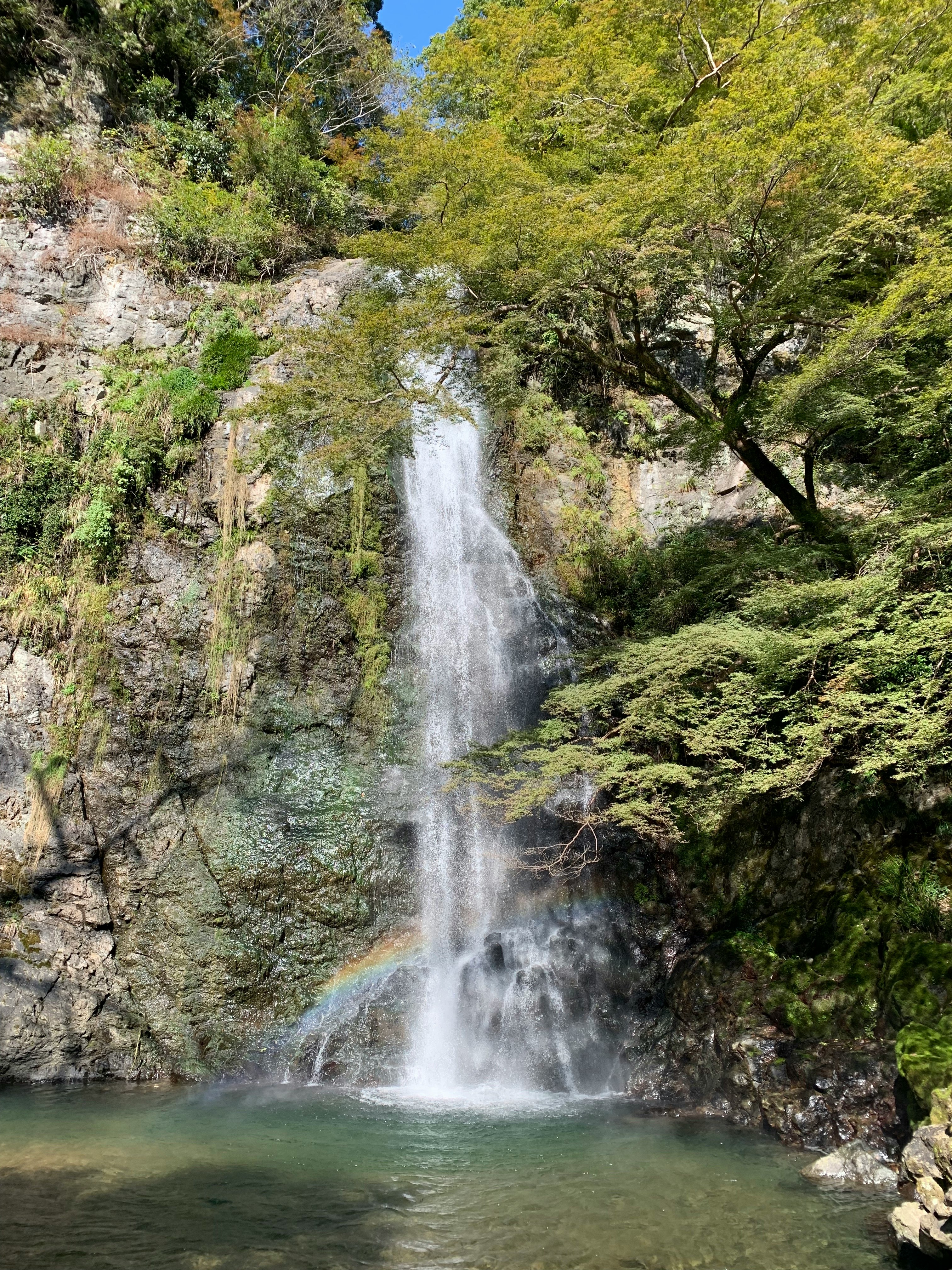 峽谷中的瀑布水流與彩虹