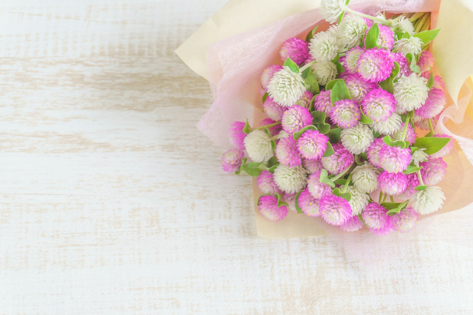 Un bouquet de fleurs roses et blanches posé sur un fond doux