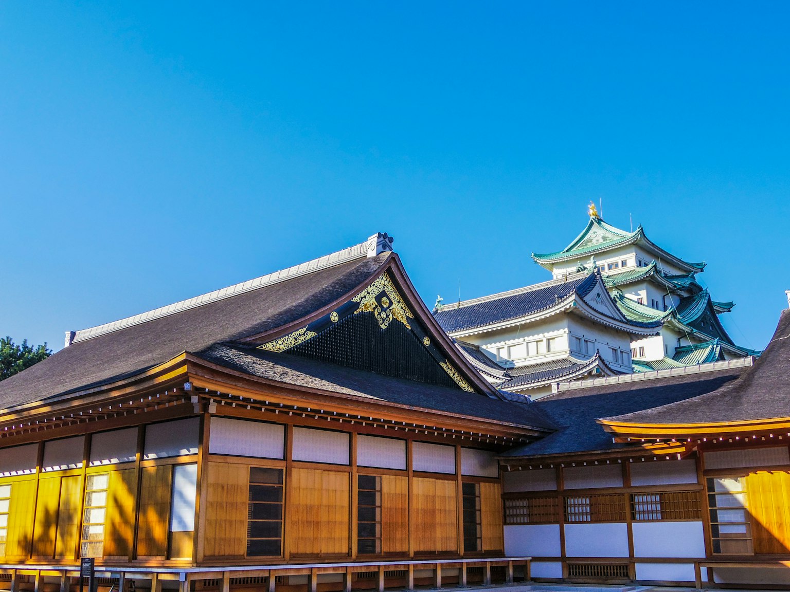 Beaux toits du château de Nagoya montrant l'architecture japonaise traditionnelle