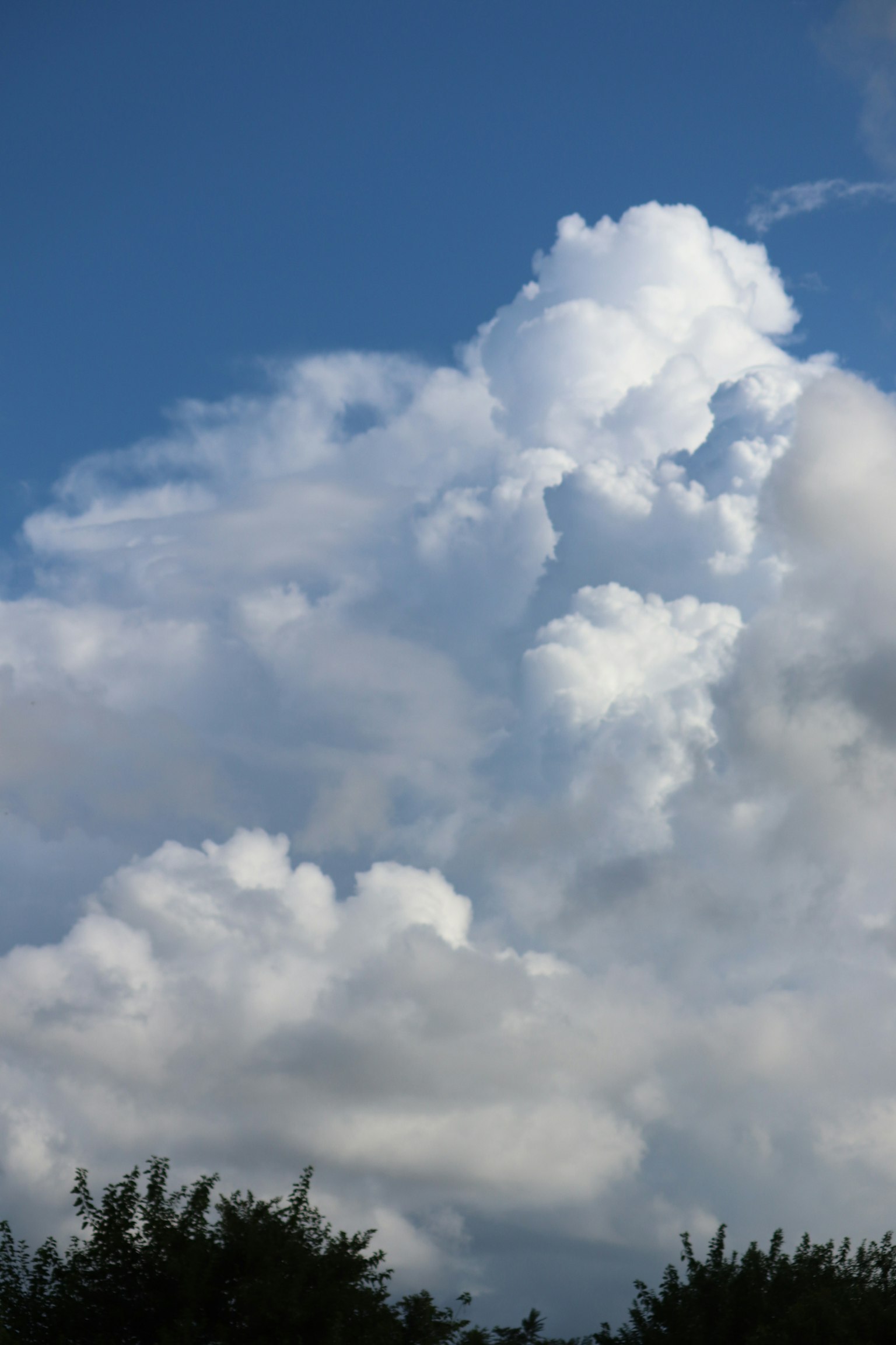 Awan putih besar mengapung di langit biru