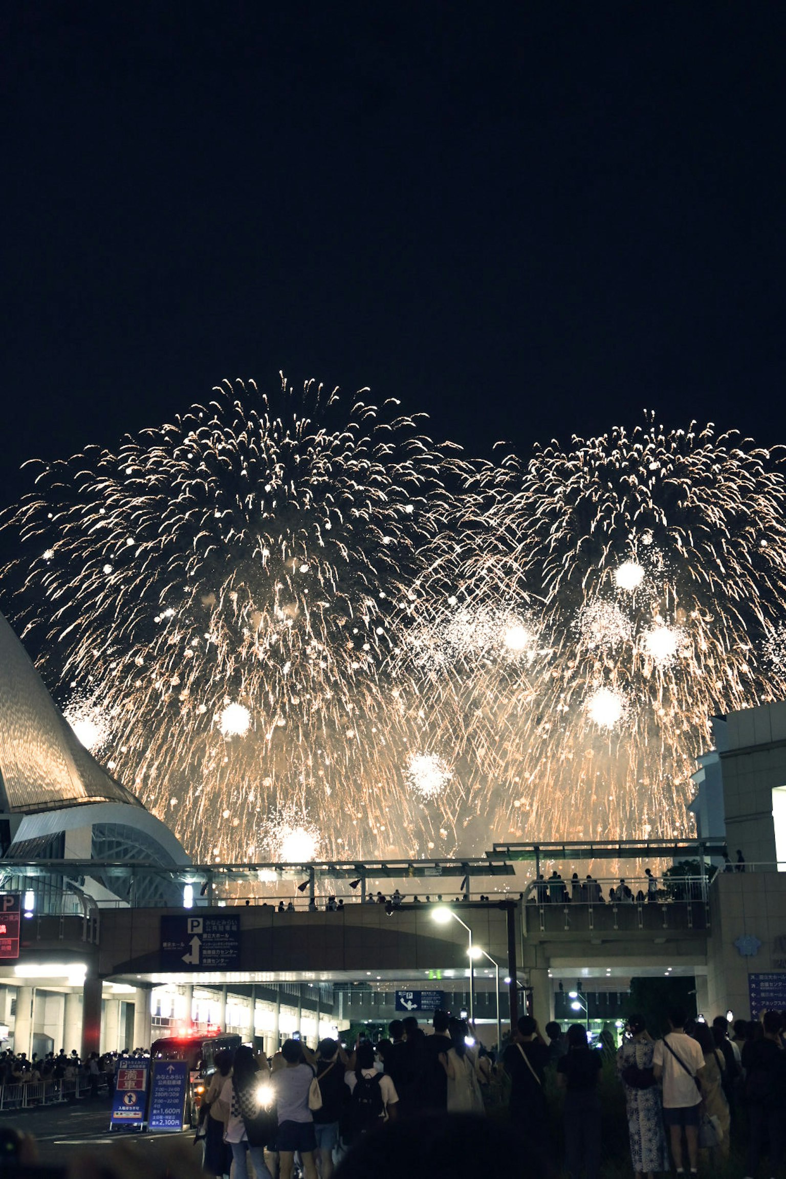 Espectacular exhibición de fuegos artificiales iluminando el cielo nocturno con siluetas de espectadores