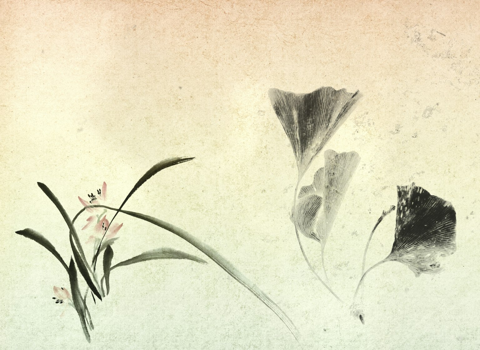 Aquarellgemälde von zarten Blumen und Blättern mit sanften Farben