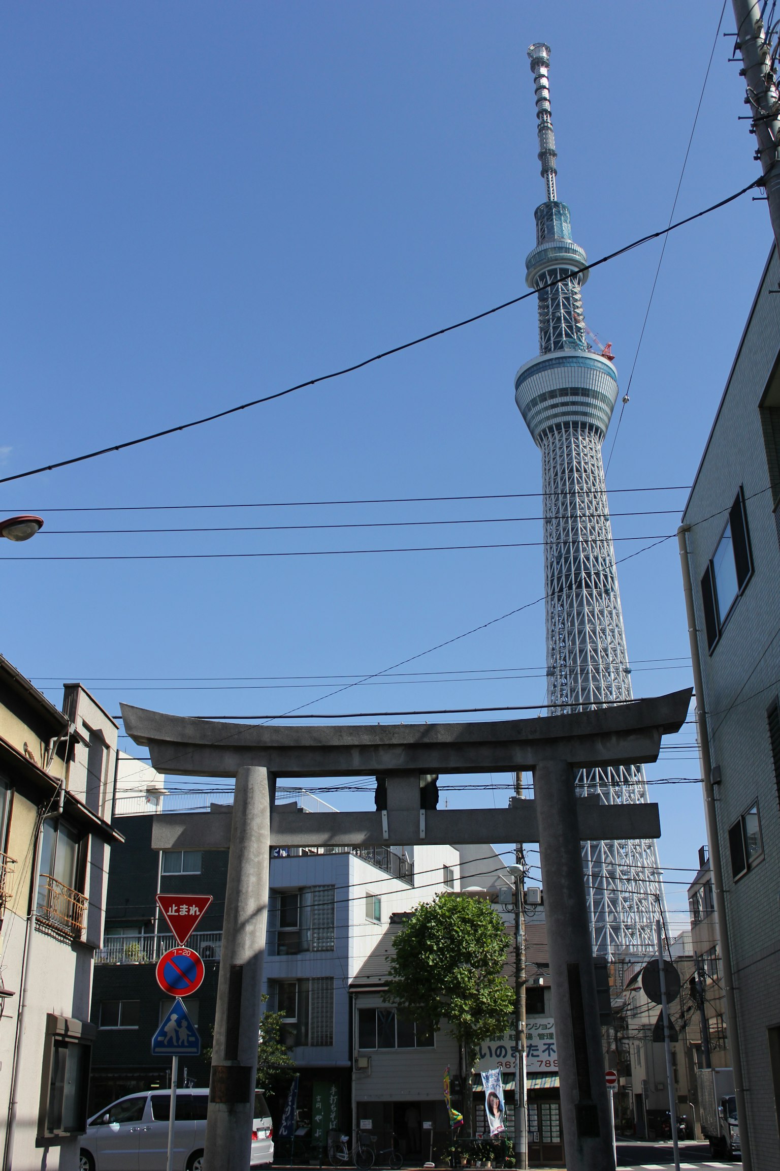 東京晴空下的東京塔和鳥居