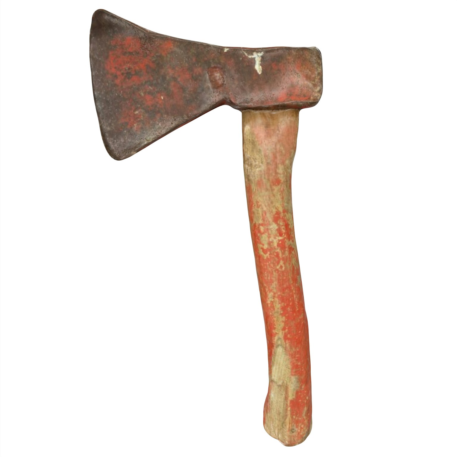 Image d'une vieille hache avec une lame rouillée et un manche rouge