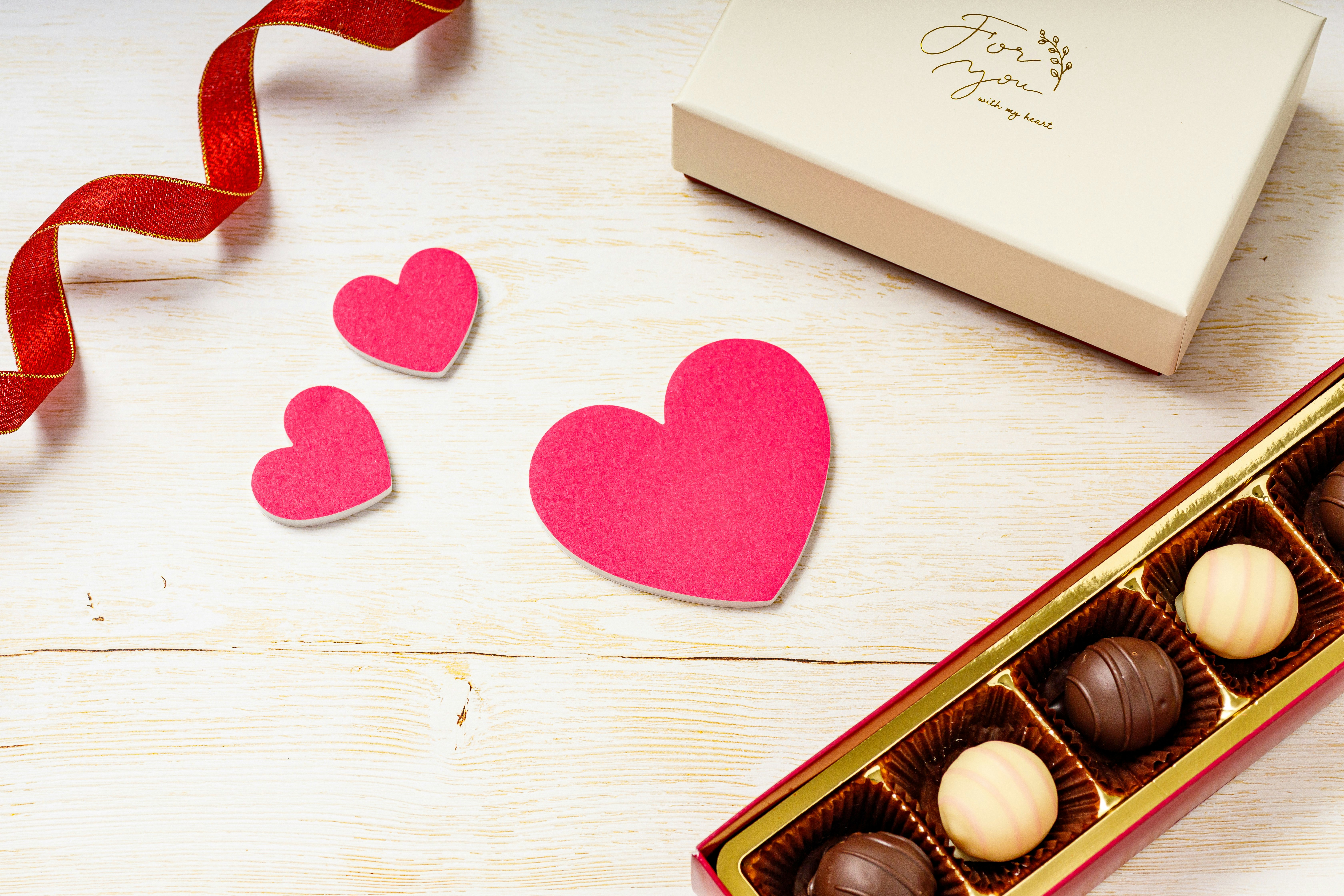 Valentine heart-shaped chocolates with a gift box