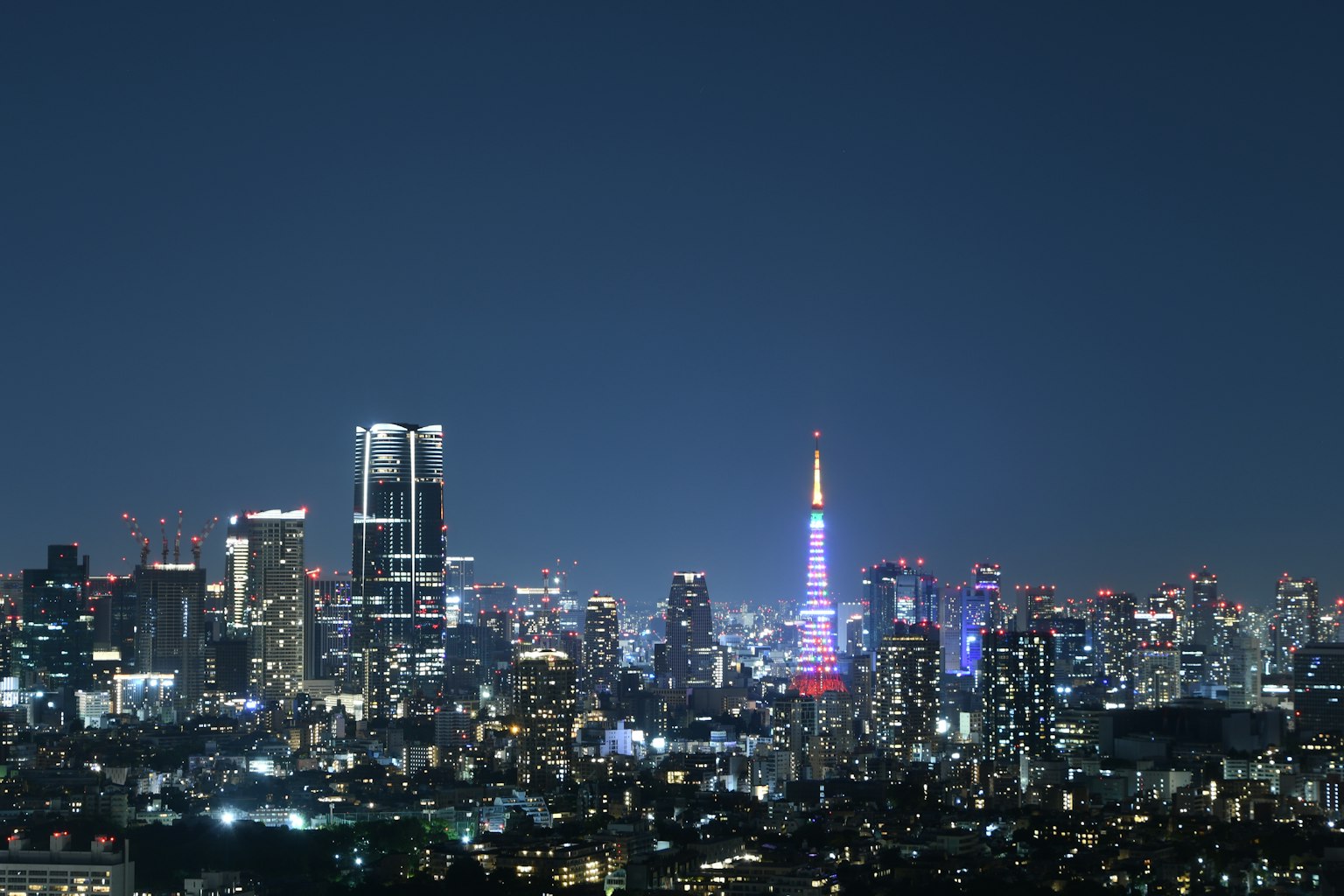 Hermosa vista urbana nocturna con la Torre de Tokio