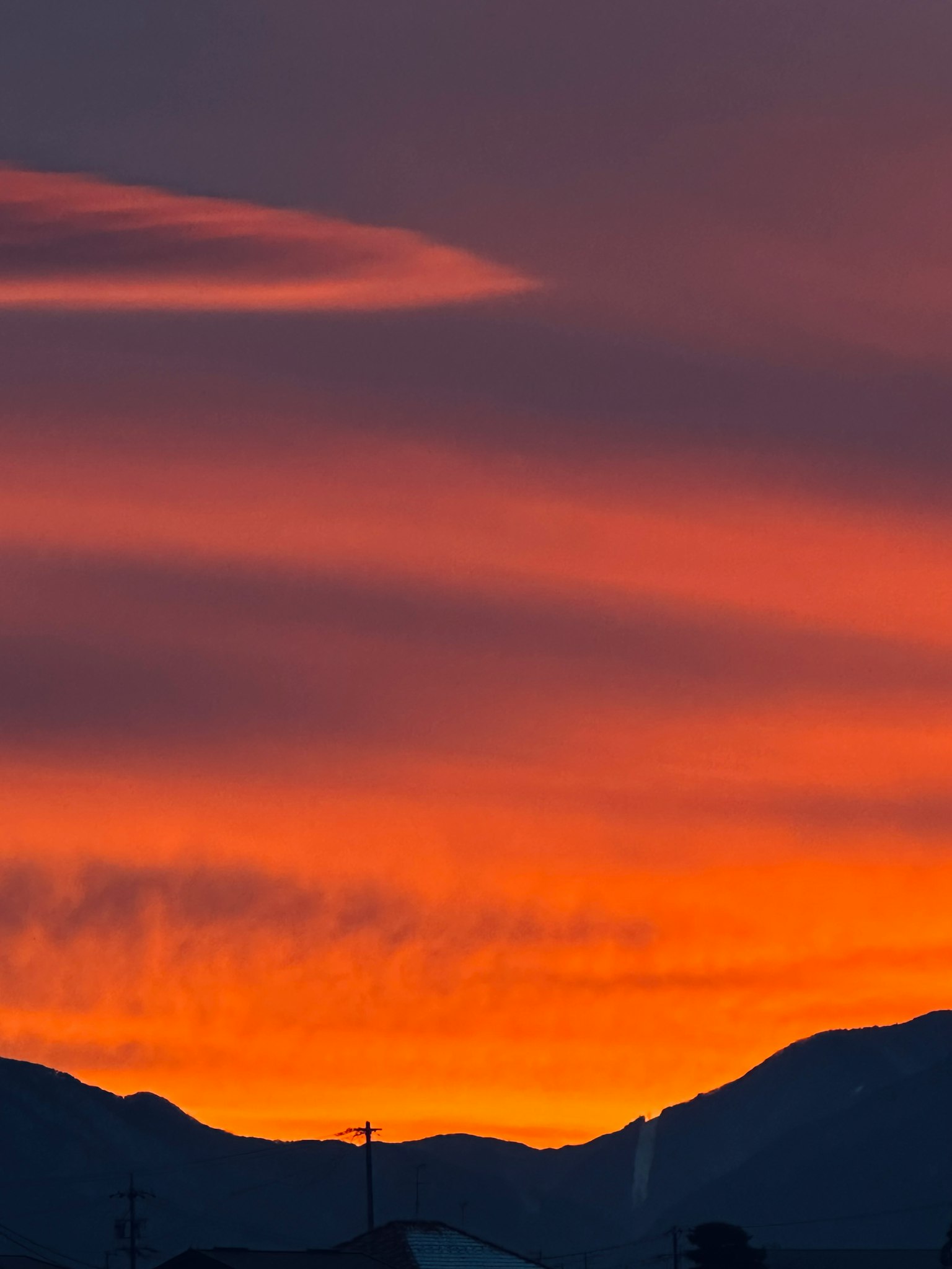 美麗的夕陽天空與輪廓分明的山脈