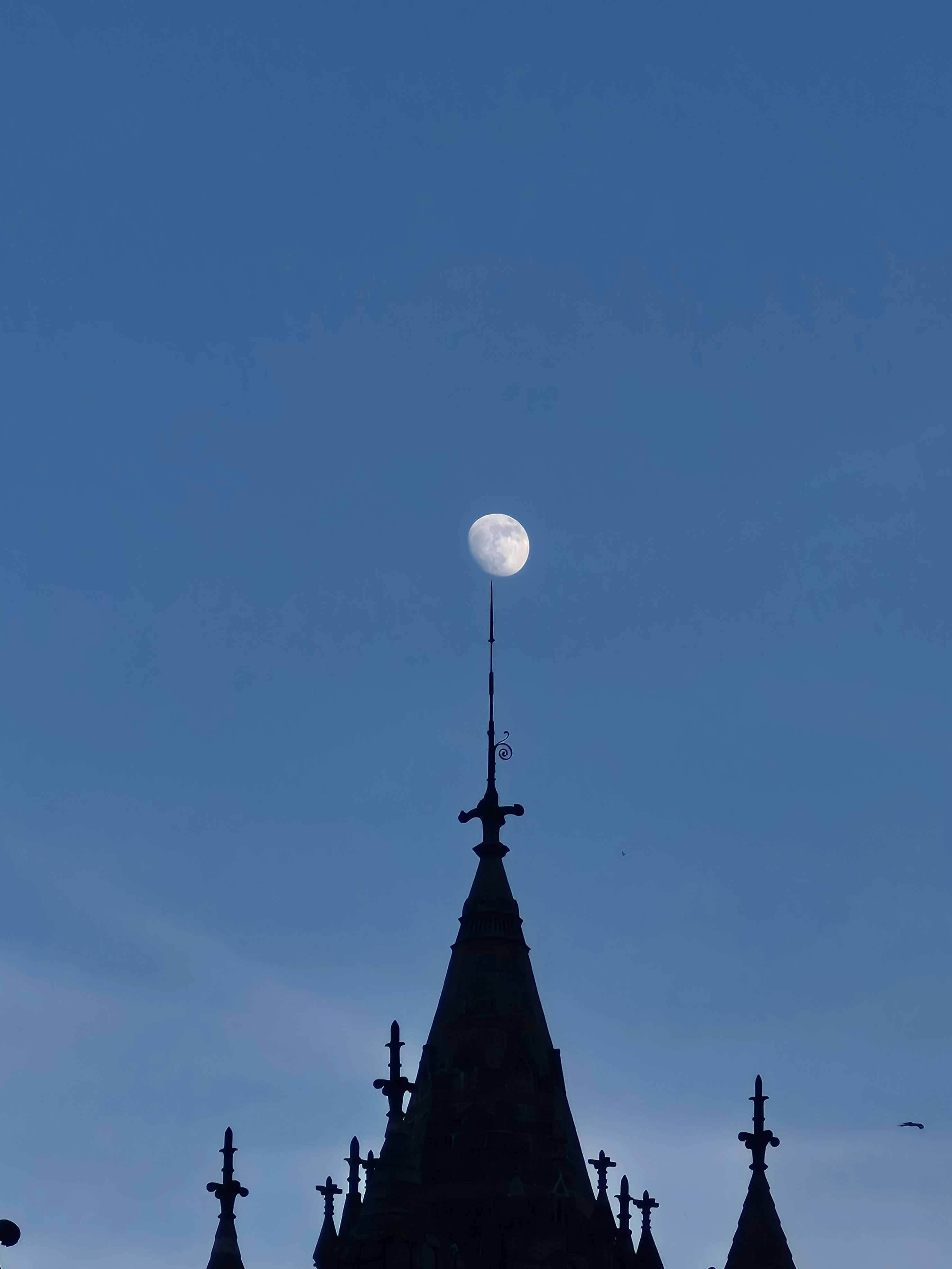 ムーンとドームの先端が重なる夕方の空