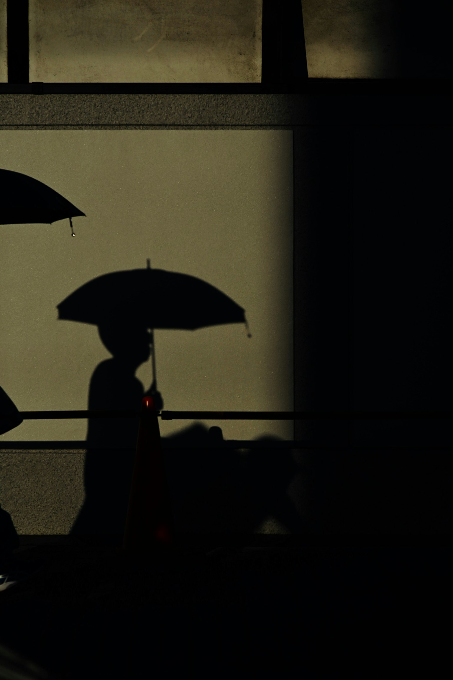 Silhouette di persone con ombrelli su uno sfondo scuro