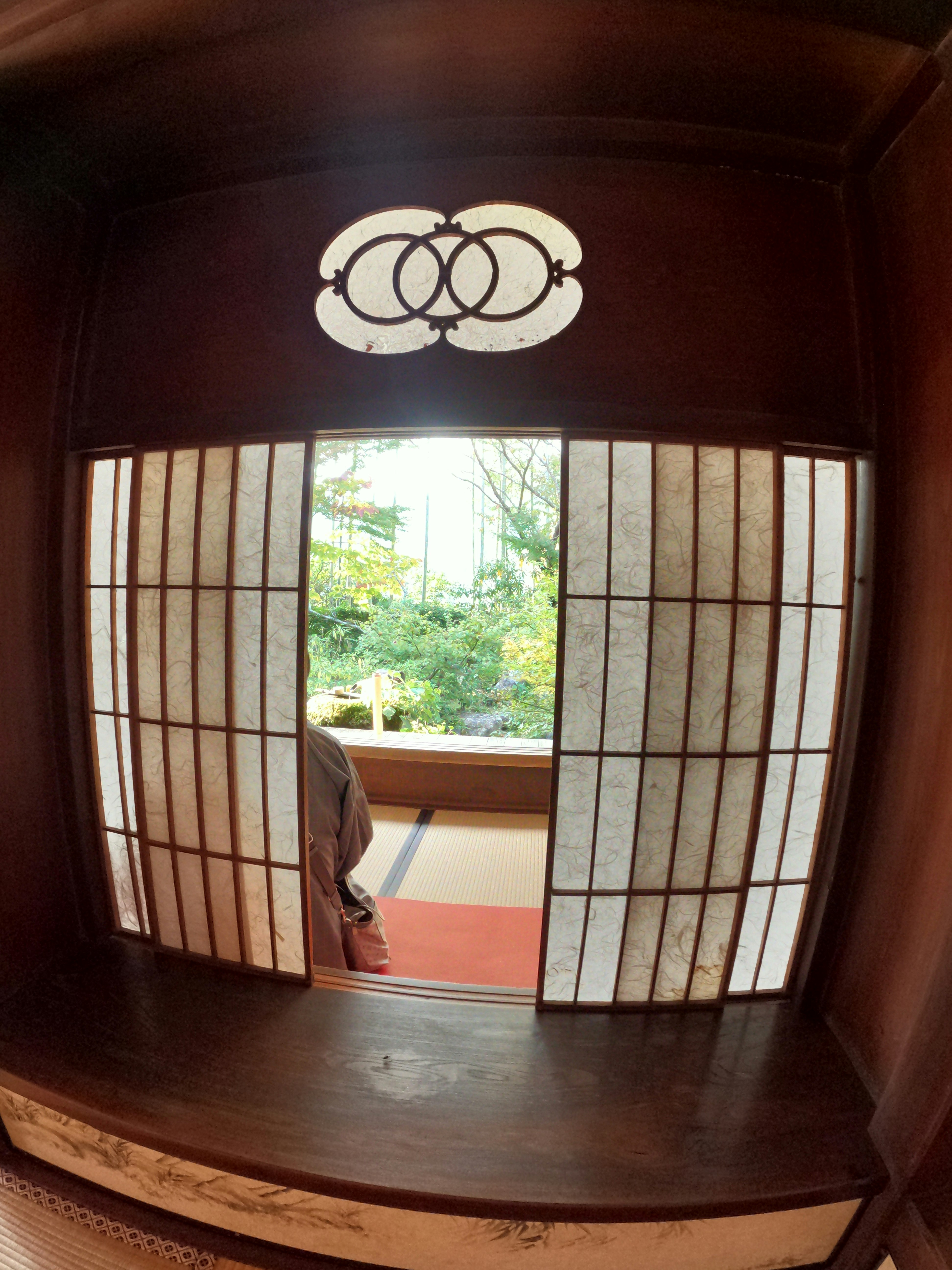 View from a Japanese room in Ohara through shoji screens toward the garden