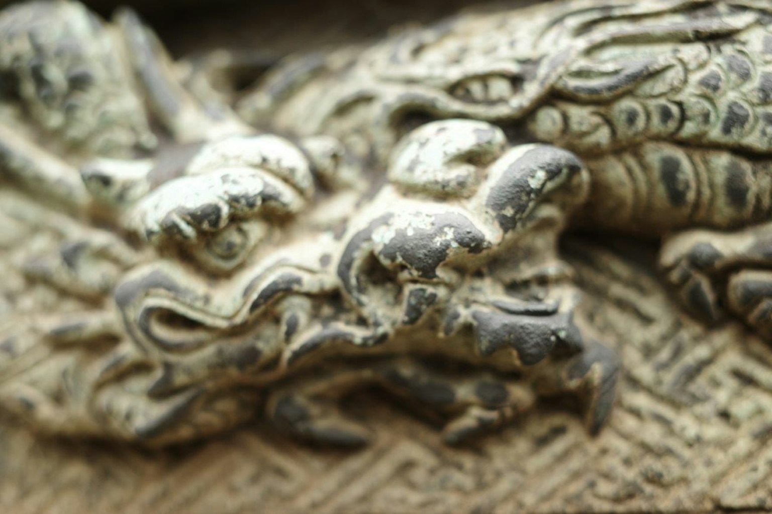 Close-up of a detailed dragon sculpture