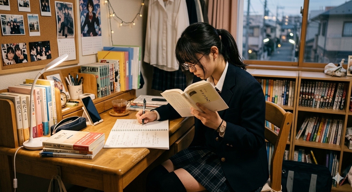 studente che studia alla scrivania leggendo un libro in una stanza