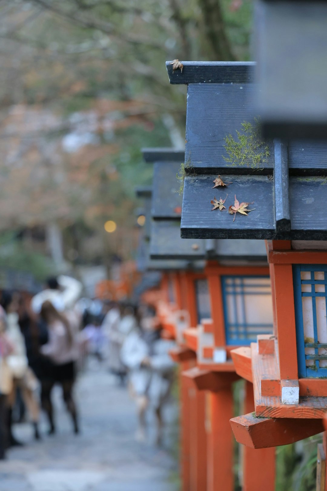 貴船神社の朱塗りの絵馬が並ぶ参道