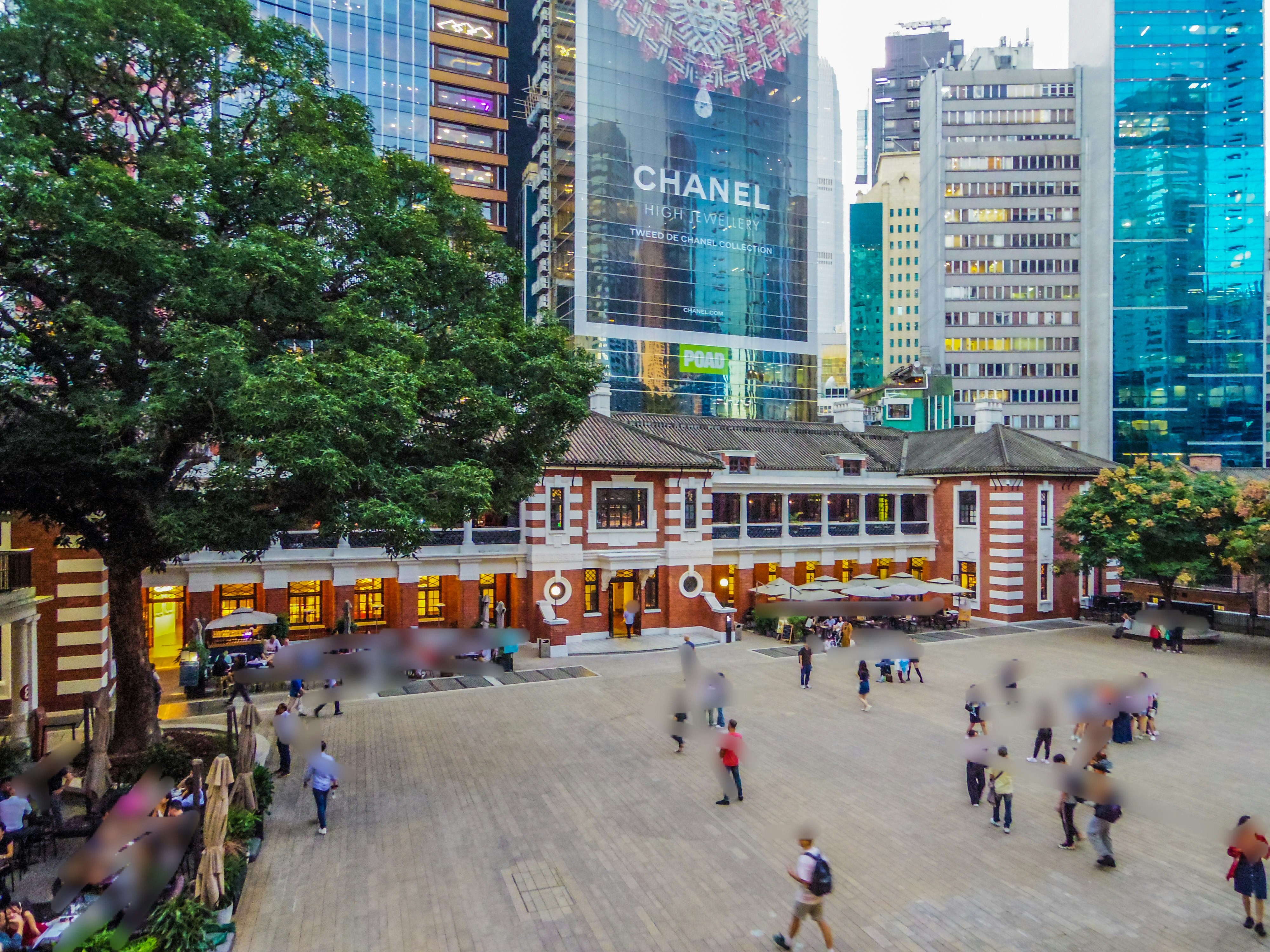 urban plaza with surrounding high-rise buildings