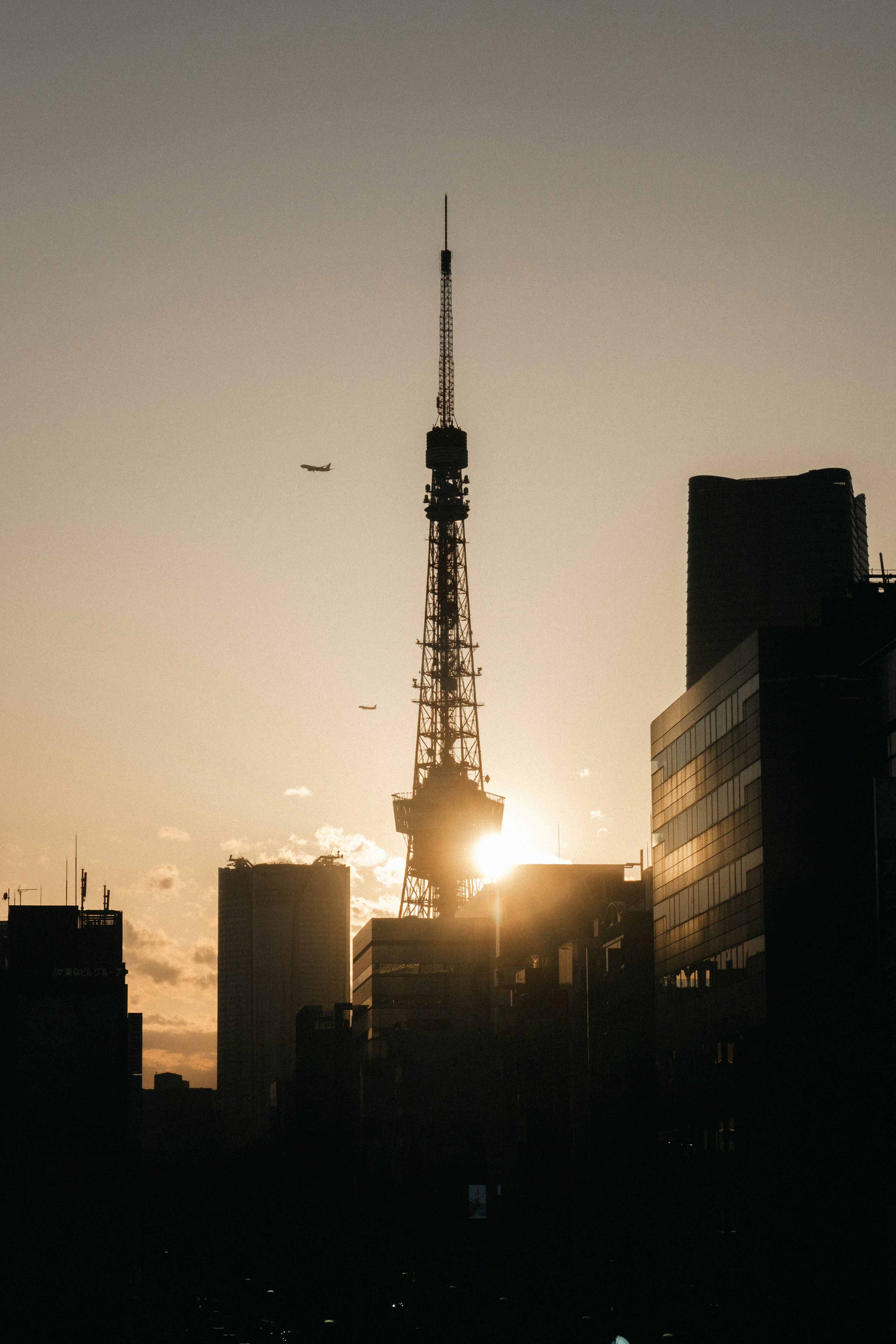 Silhueta de la Torre de Tokio iluminada por el atardecer