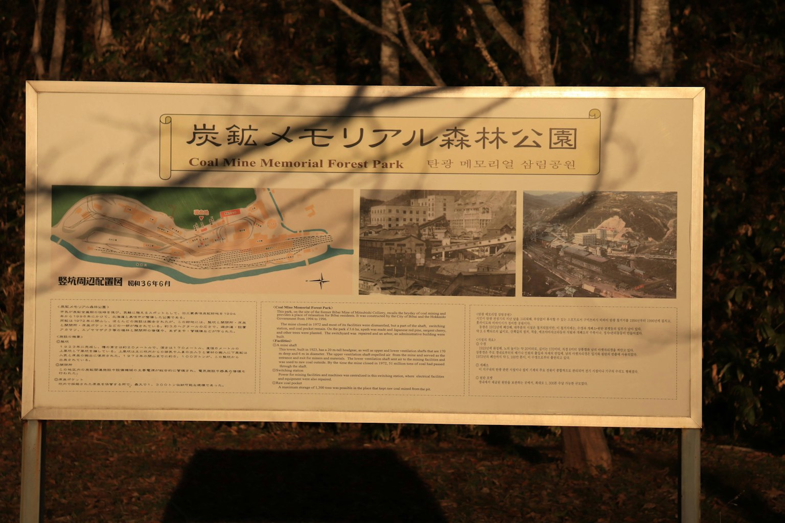 公园中的信息板上有地图和历史照片