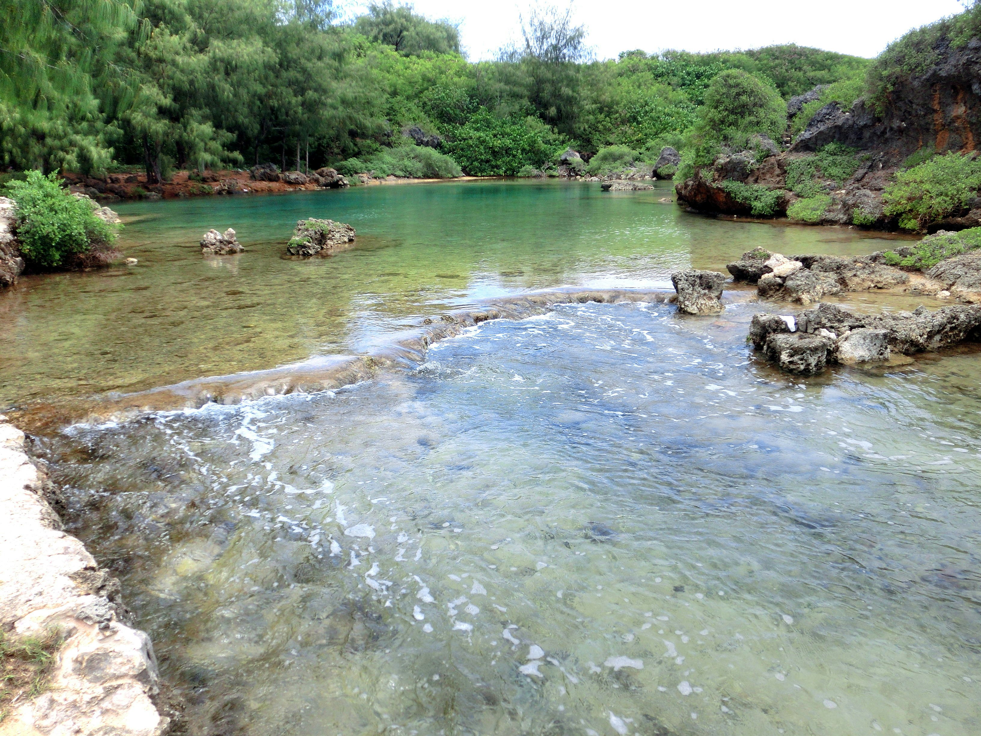 淺水河道與岩石的自然急流景觀