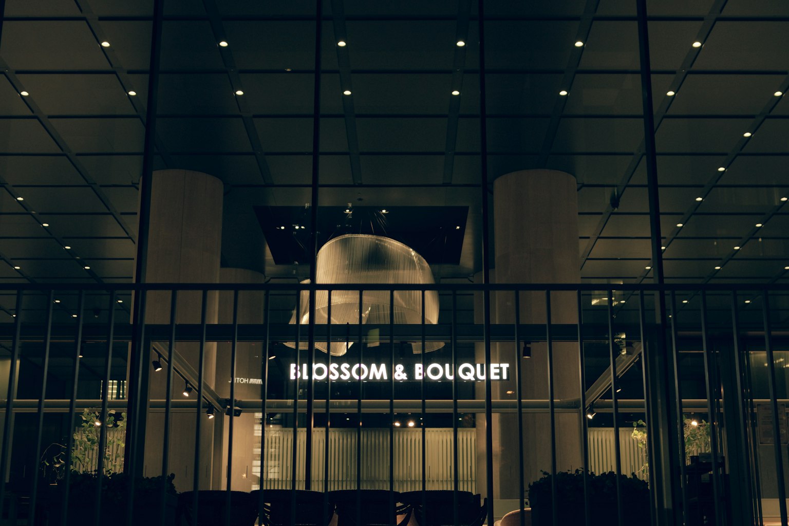 夜间建筑外观，展示BEDSON & LOQUET标志