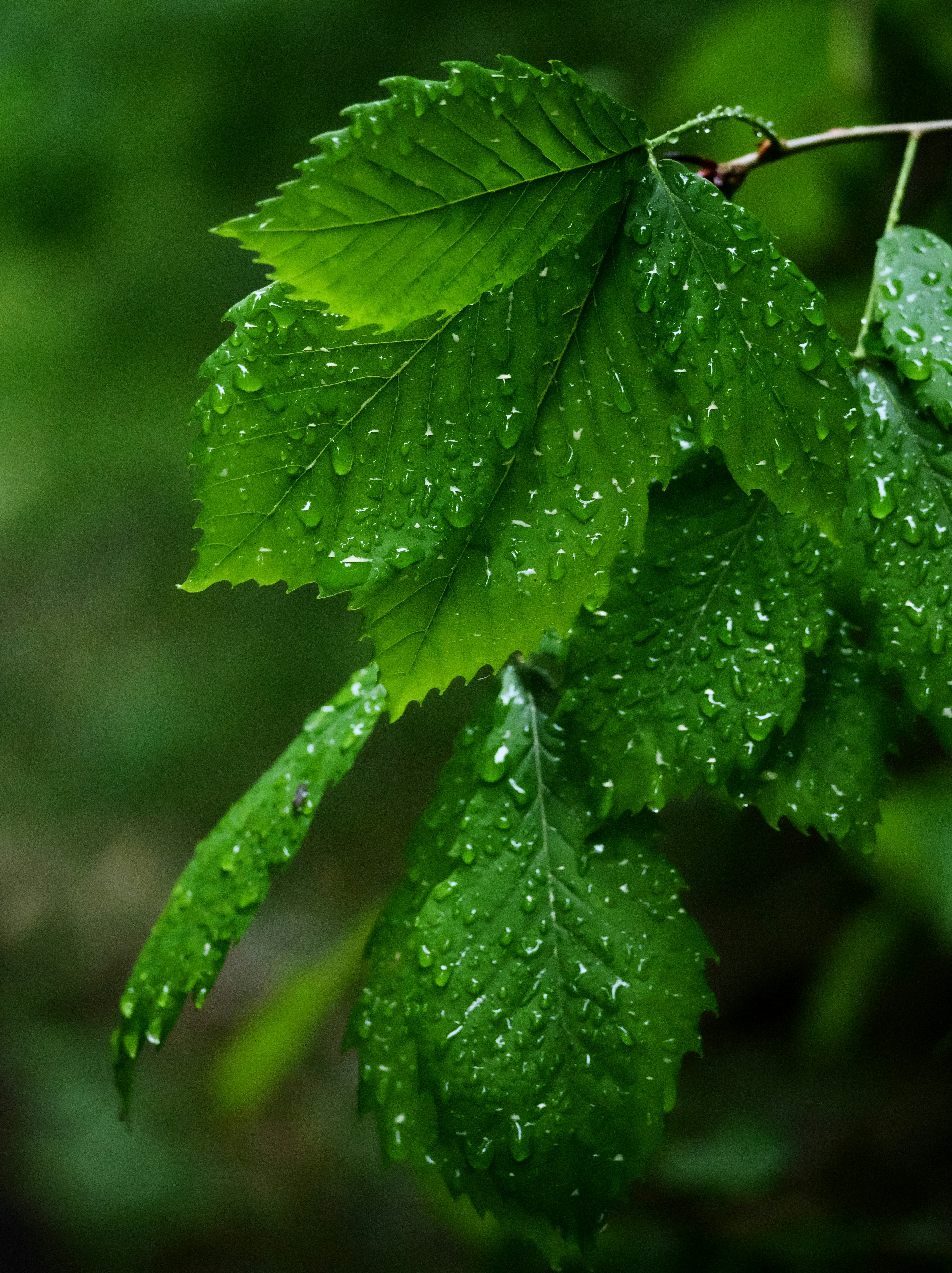 Immagine vibrante di foglie verdi con gocce d'acqua