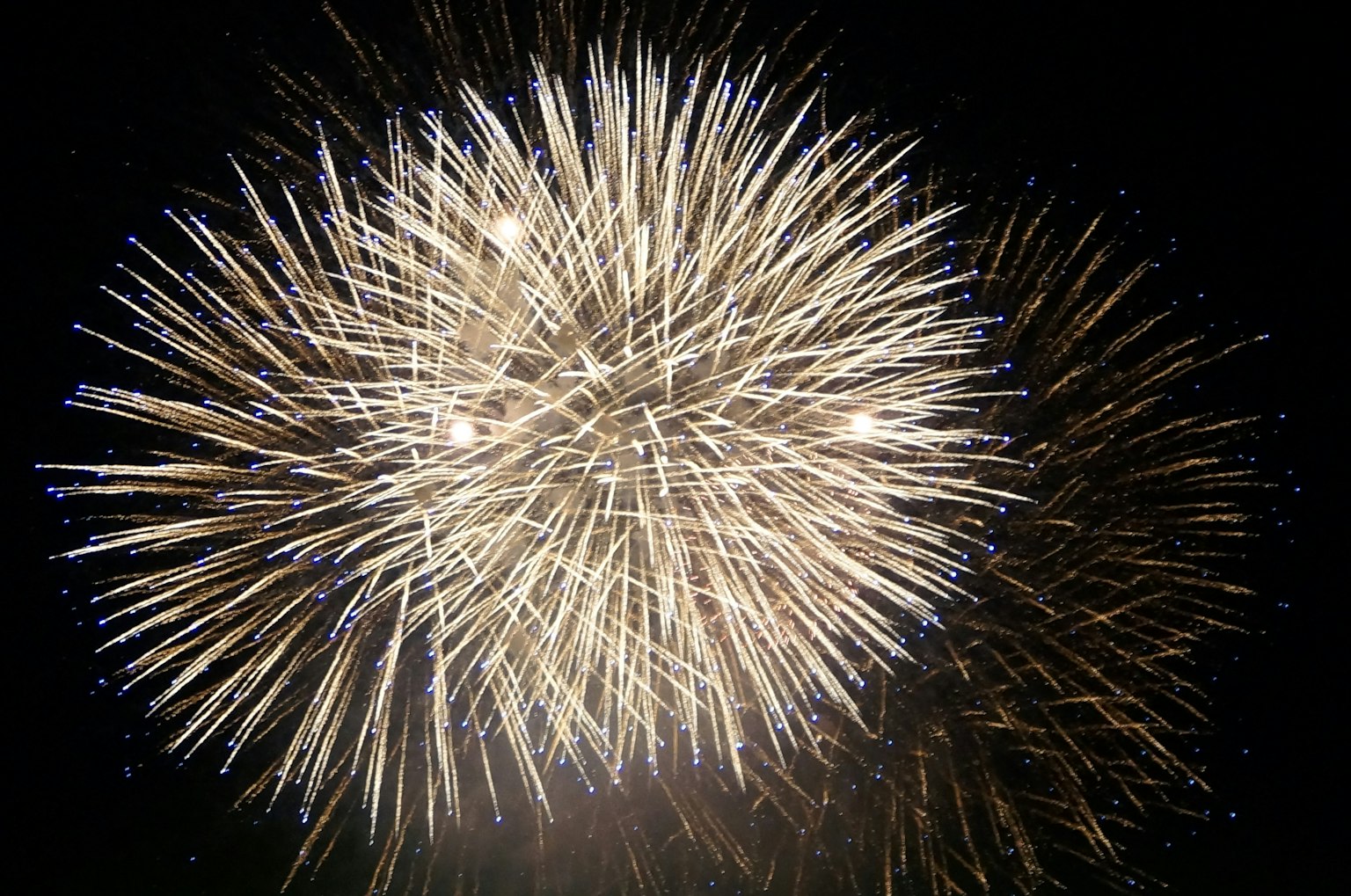 Kembang api putih meledak di langit malam