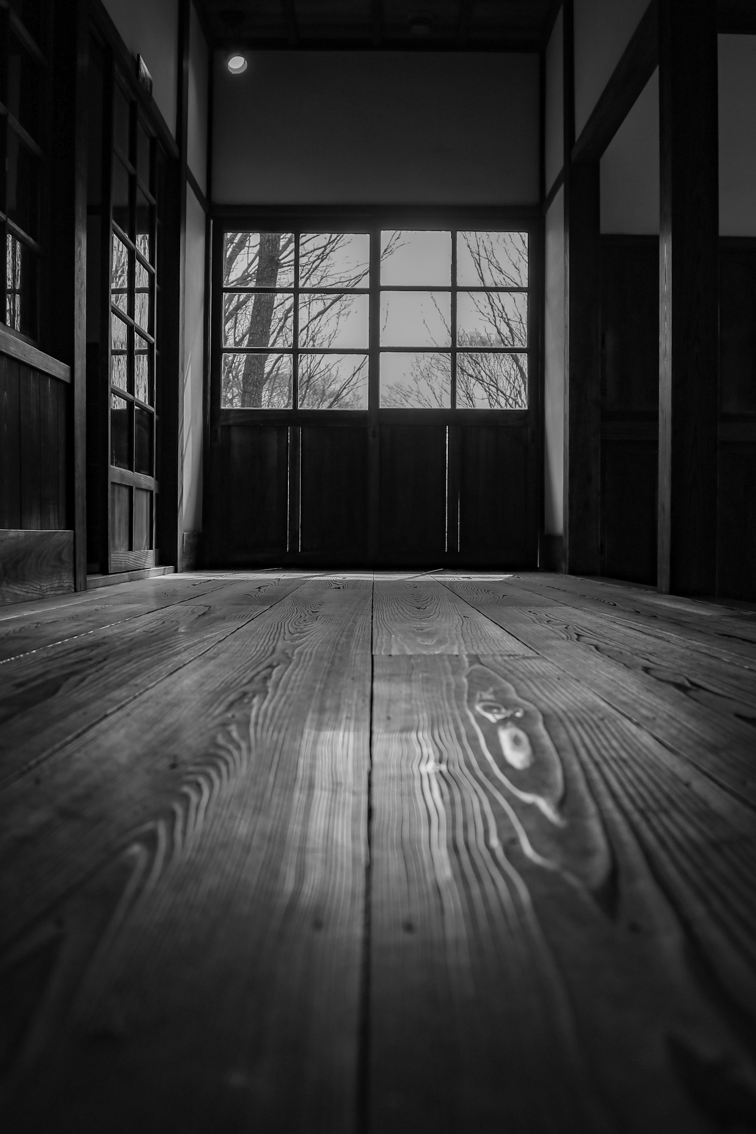 Interior view showing wooden floor with natural light coming through windows