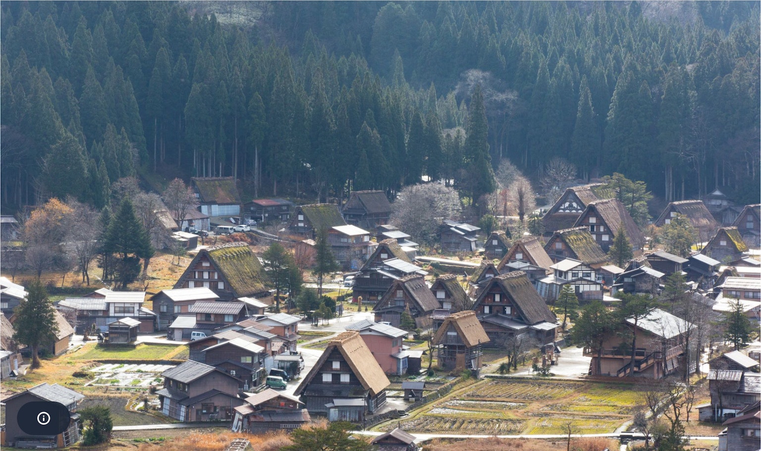 山村的風景，傳統合掌造屋
