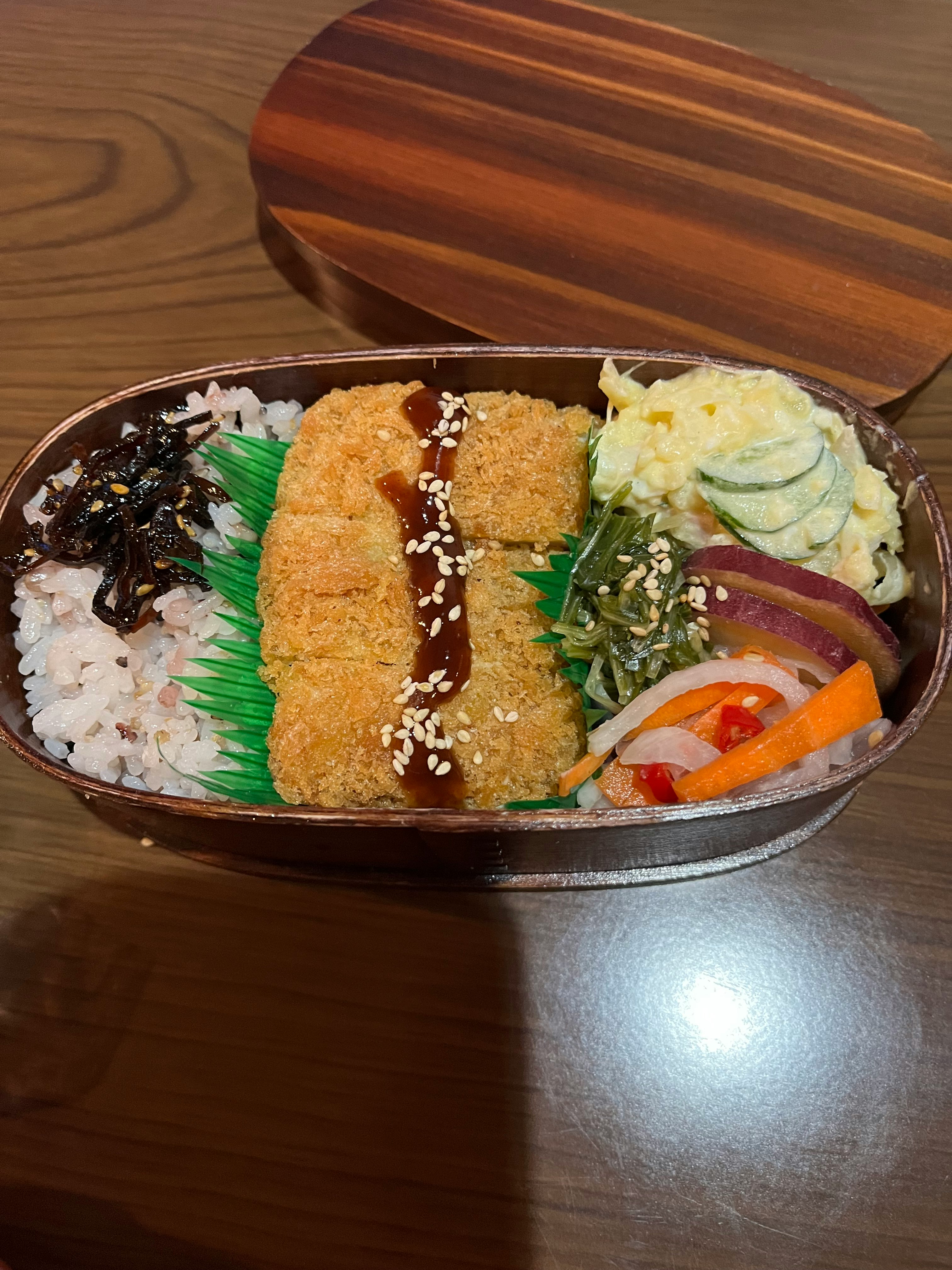close-up of a Japanese bento lunch