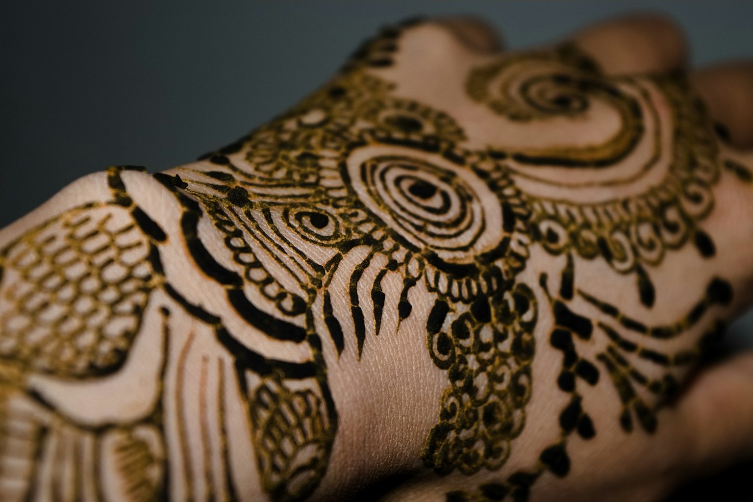 Detailed design of a beautiful henna tattoo on the hand