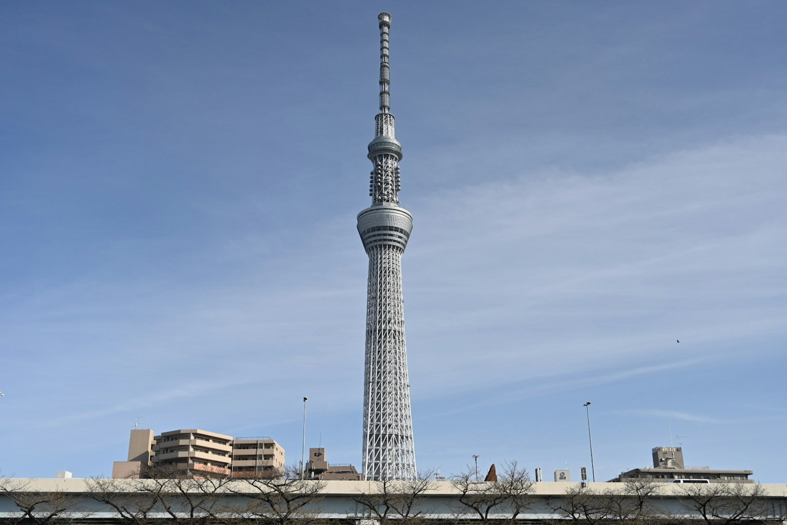 Tokyo Skytree vươn cao dưới bầu trời xanh rõ ràng