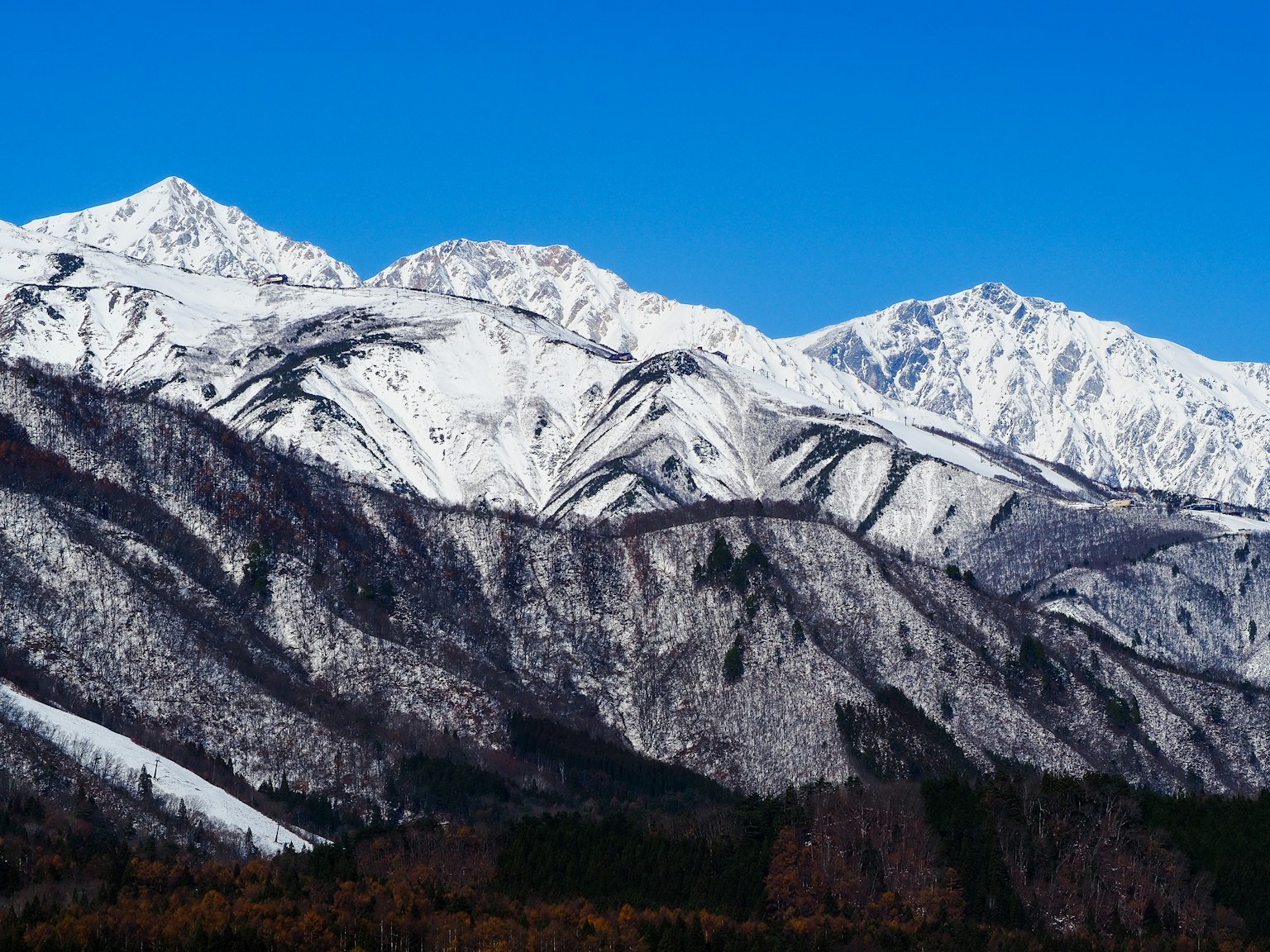 Montañas nevadas bajo un cielo azul claro