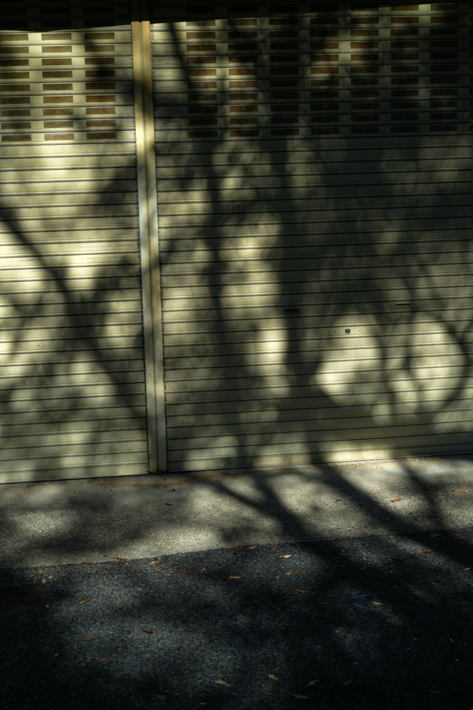 影が映るシャッターの壁