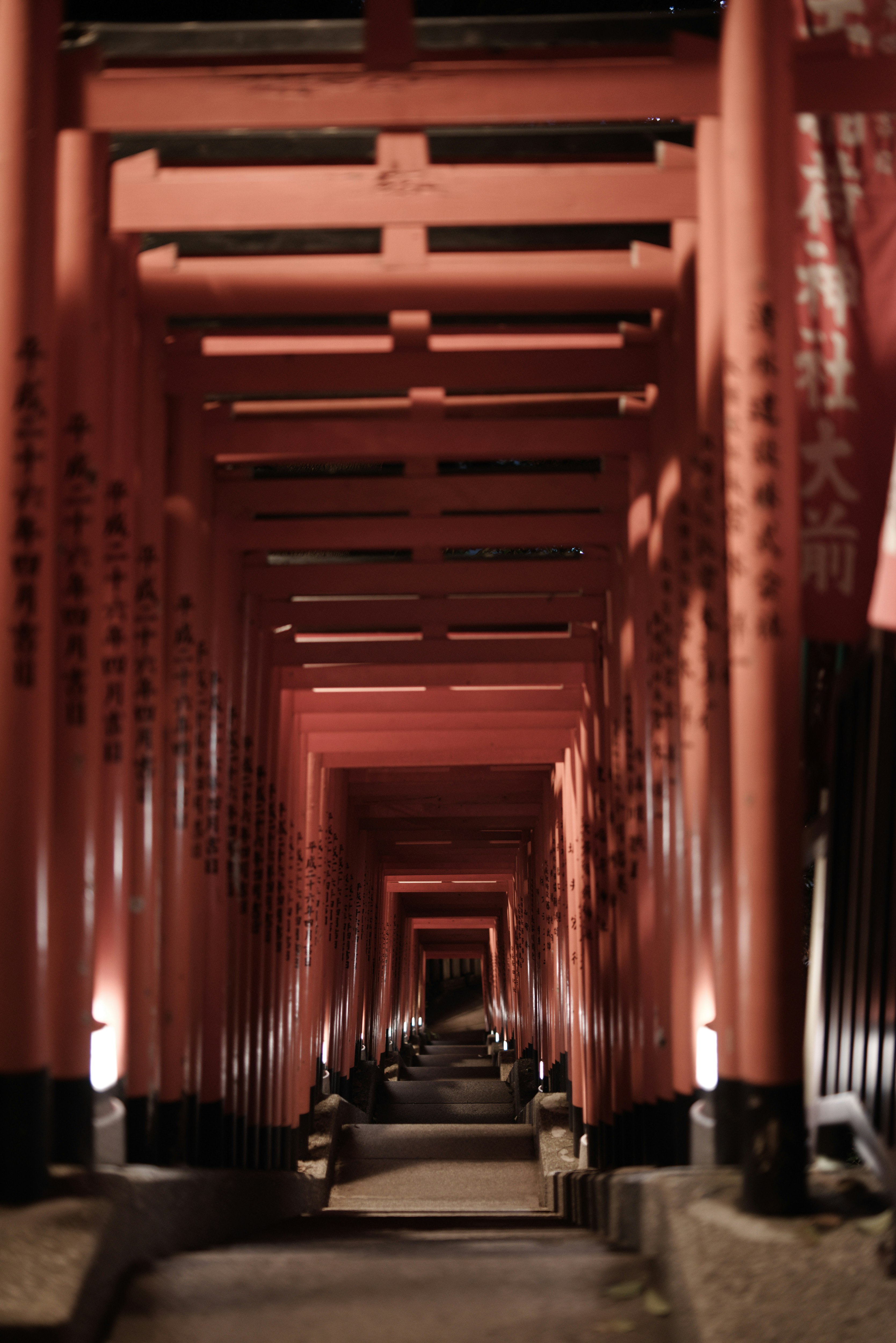 日枝神社の朱色の鳥居が続く参道の奥行き