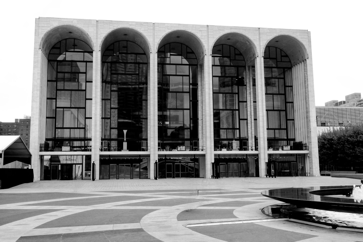 Lincoln Center with arched facade and large glass windows