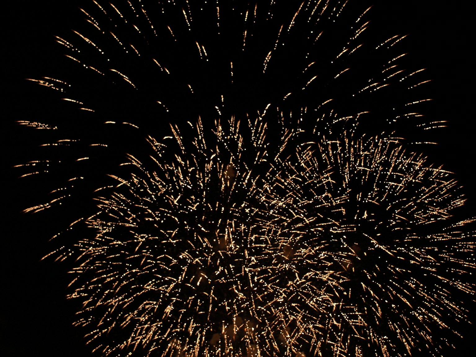 Eine Explosion von Feuerwerken, die am Nachthimmel aufblitzen