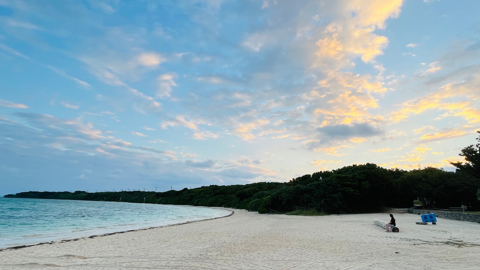 ทิวทัศน์ชายหาดที่สวยงามท้องฟ้าสีฟ้าชายหาดทรายขาวต้นไม้เขียวทะเลสงบ