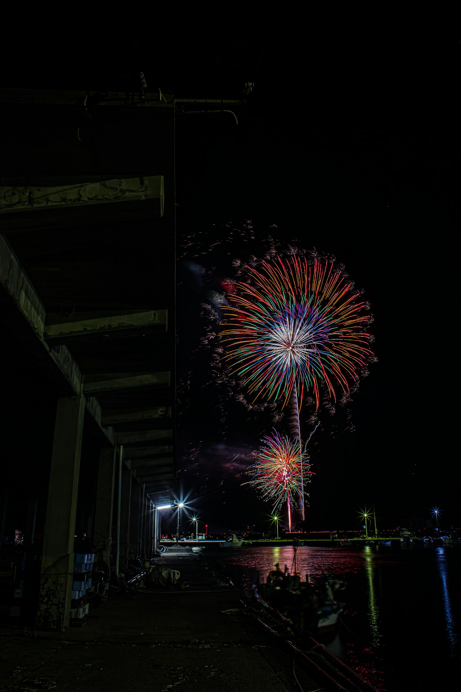 Fuegos artificiales coloridos floreciendo en el cielo nocturno