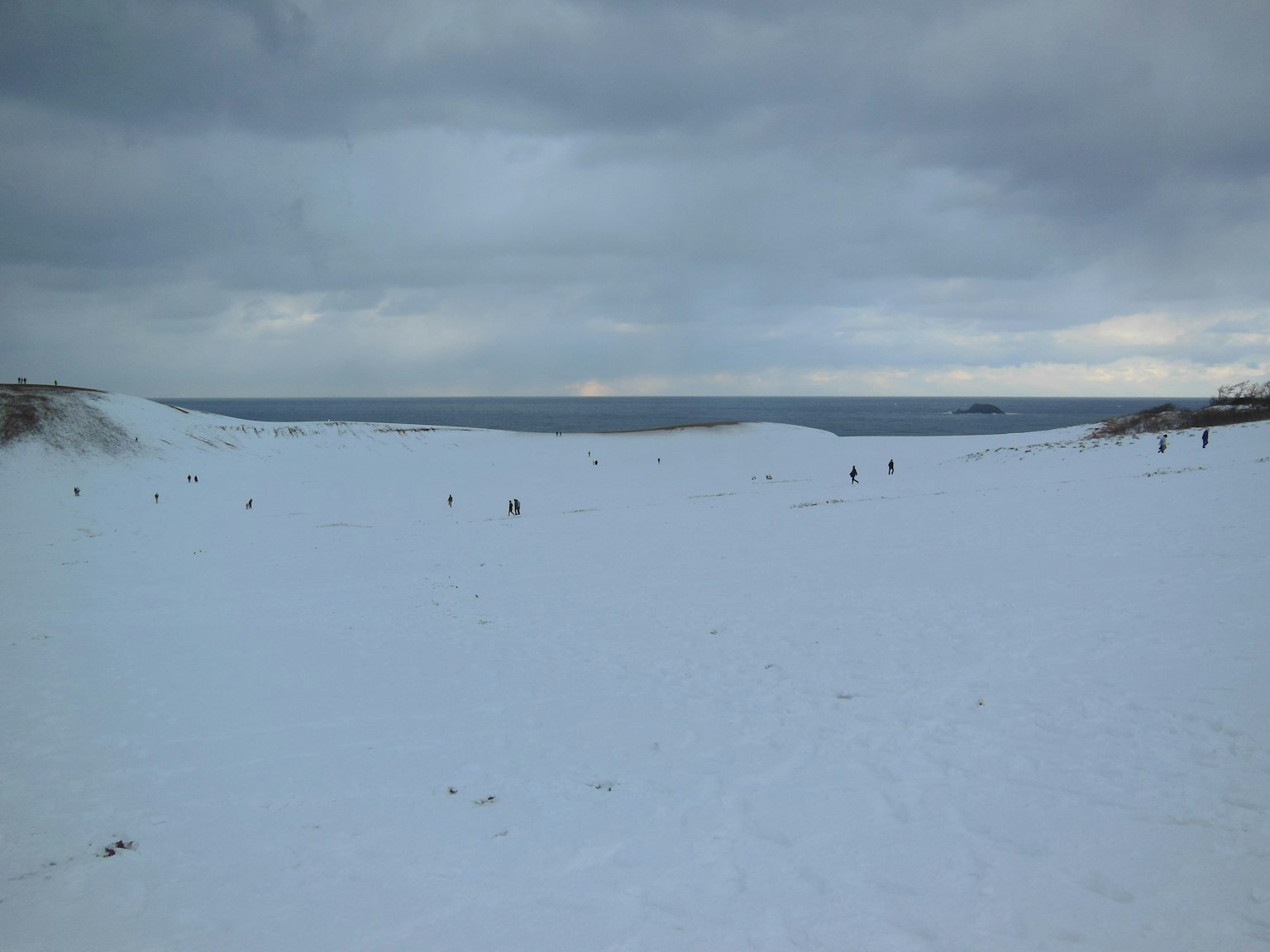 Vasto paesaggio innevato con cielo nuvoloso