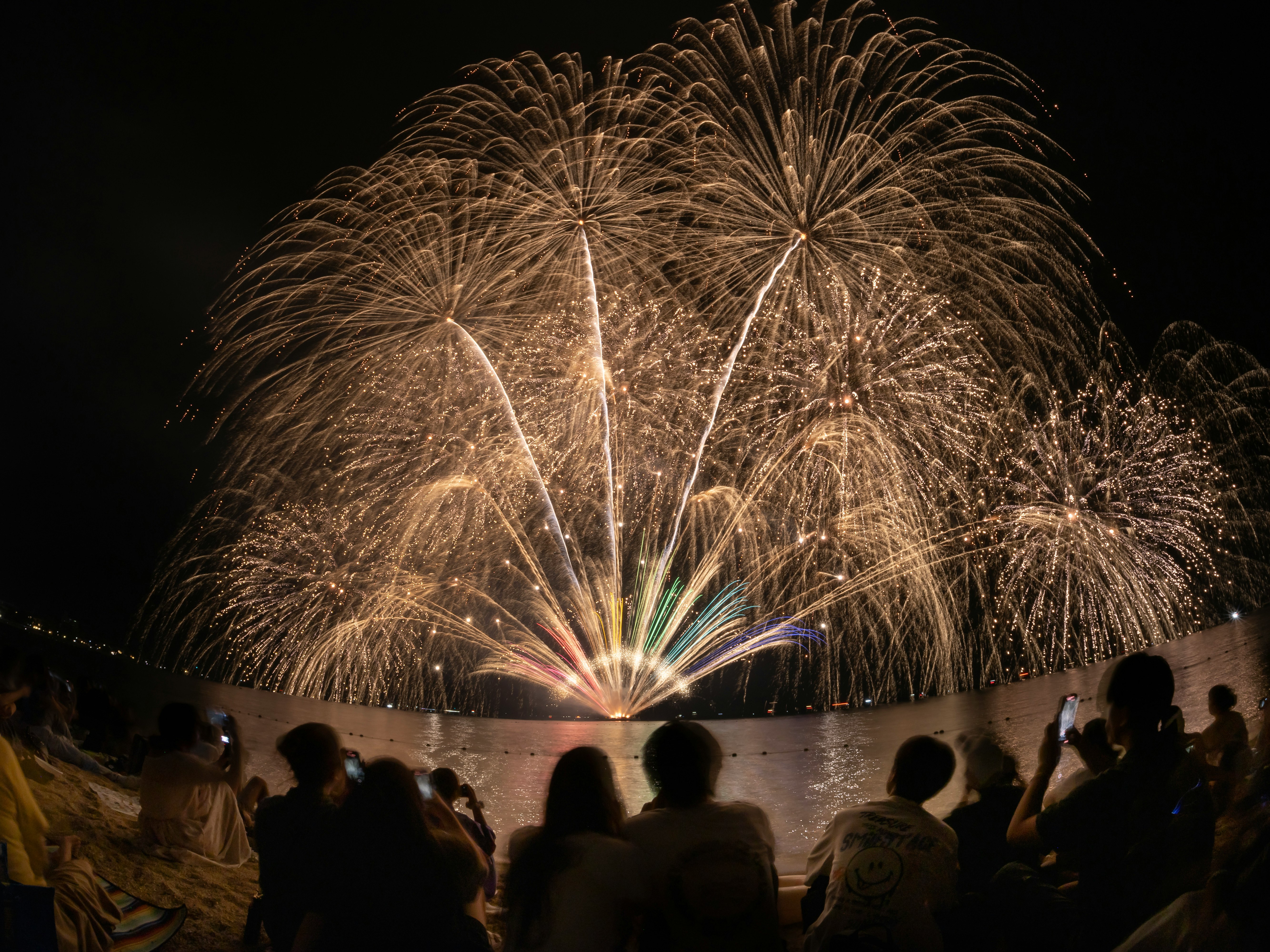 大津志賀花火大会の夜空に広がる大輪の花火
