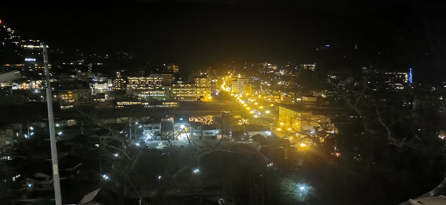Night view of a city illuminated by street lights