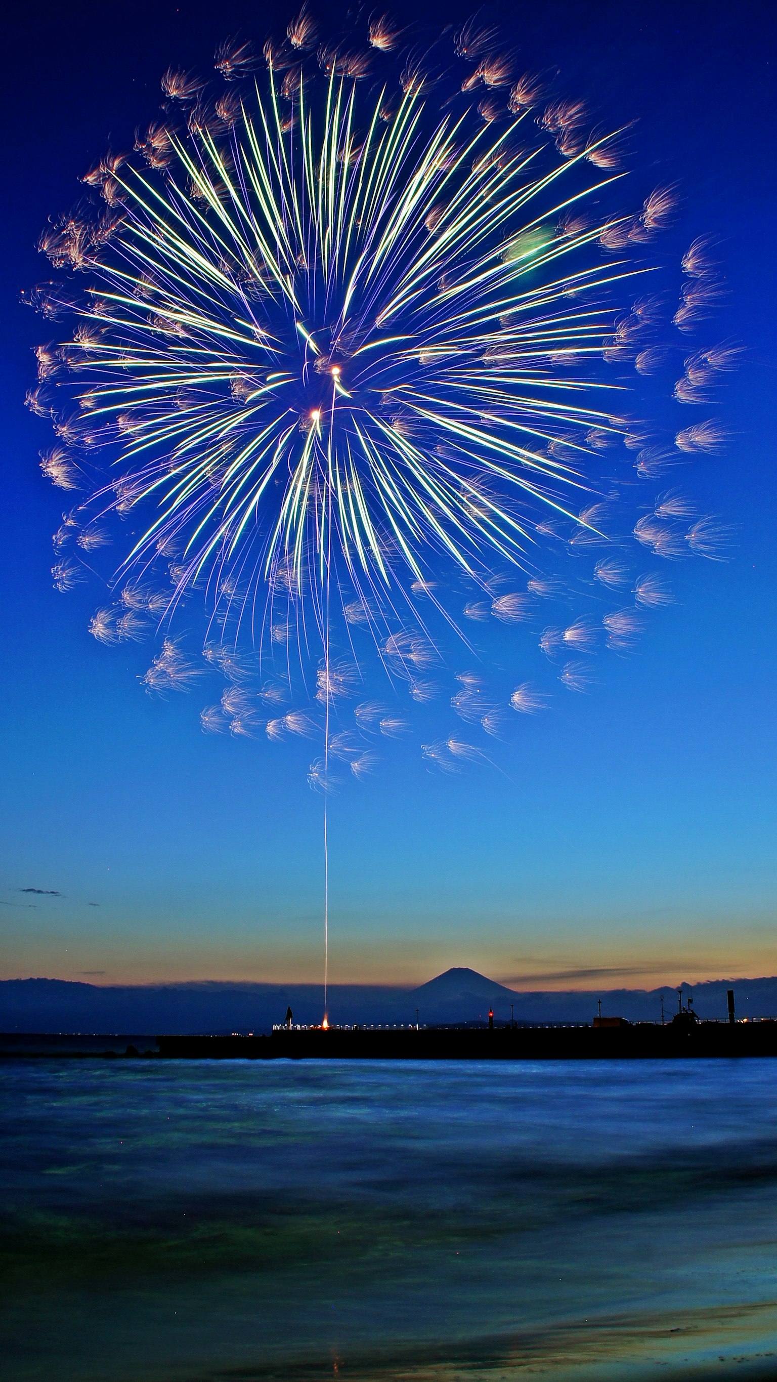 Un magnifique feu d'artifice éclatant dans le ciel bleu