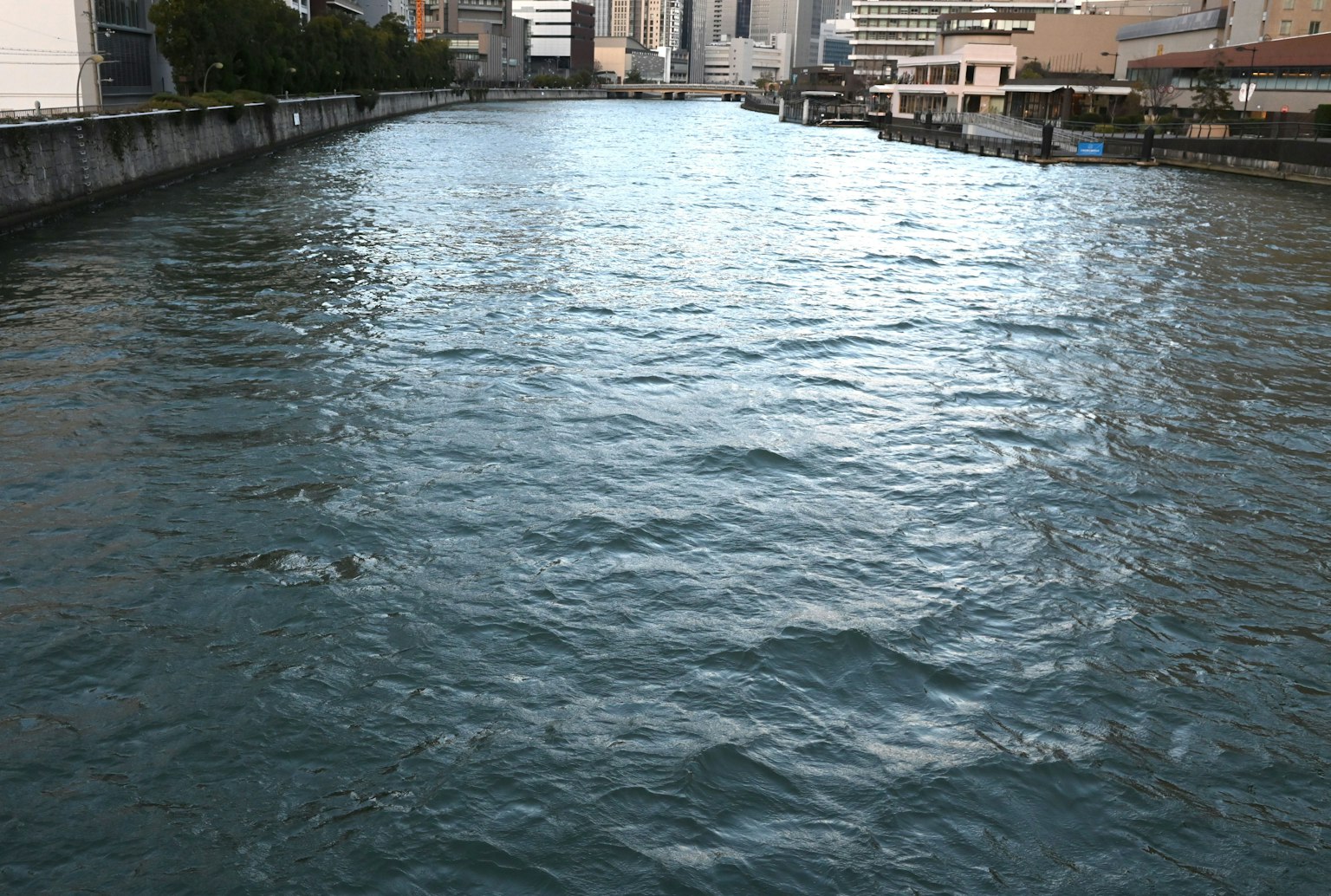 City river scene with shimmering water surface