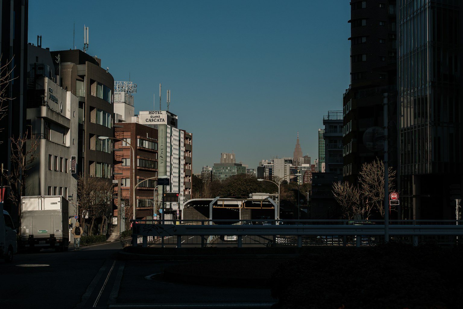 東京建築背景下的寧靜街景